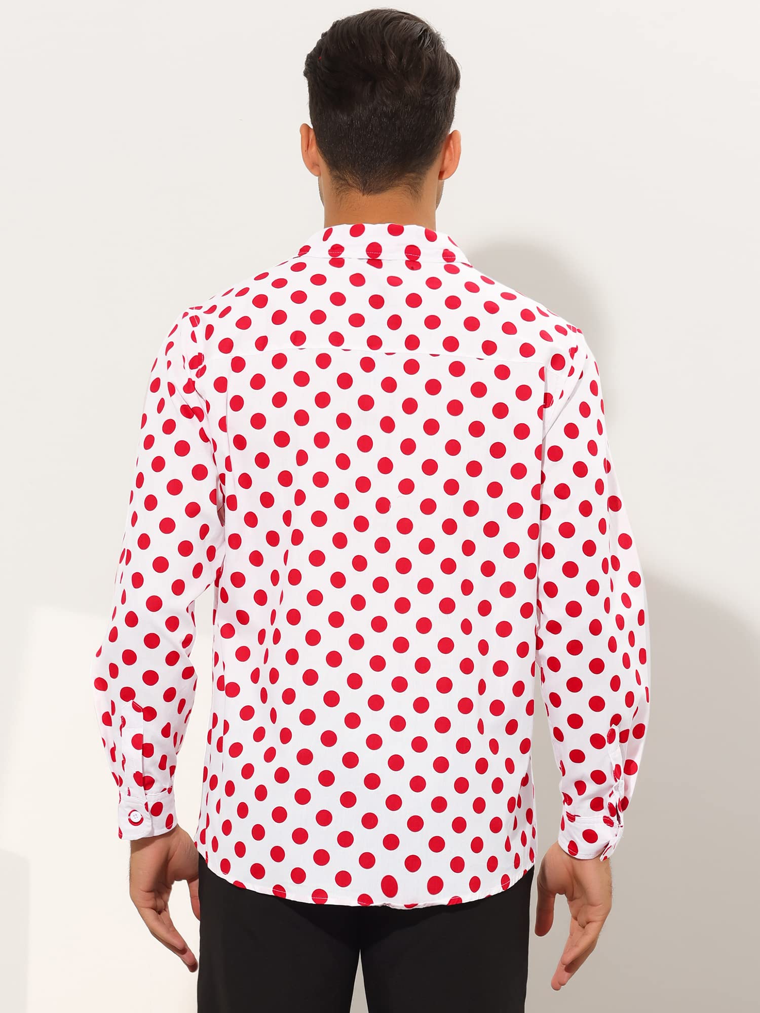 Lars Amadeus Camisa de vestir con estampado de lunares para hombre, con botones, manga larga, estilo casual