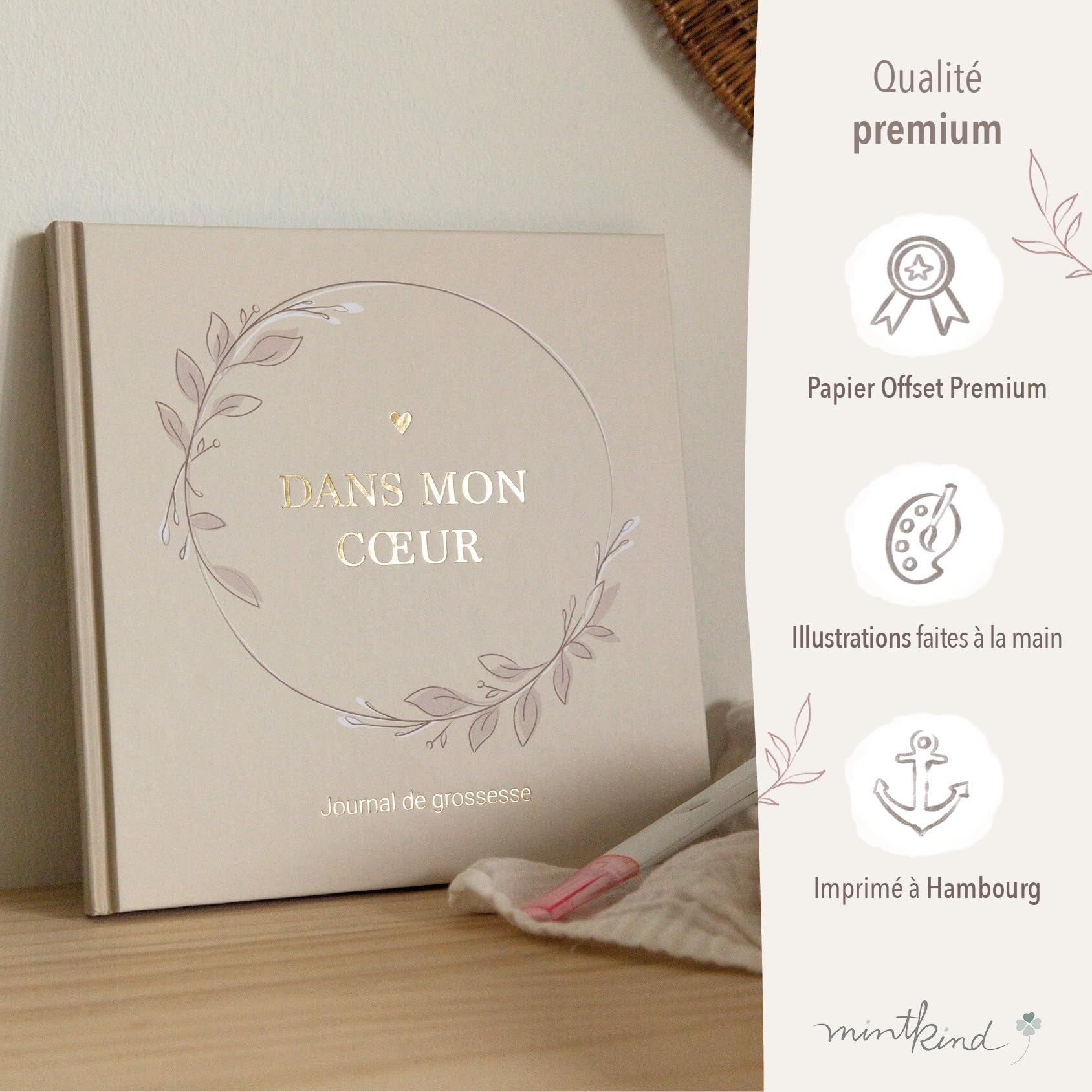 Mintkind® Journal de Grossesse – Journal à Remplir avec Couverture Rigide | Cadeau pour femmes enceintes et Futures Mamans | Album Photo Souvenir de Grossesse & Bébé