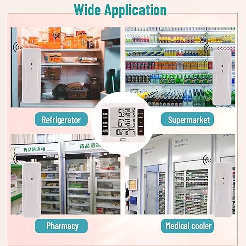 Miniatura 7 de Termómetros para refrigerador con 2 sensores de temperatura inalámbricos, alarmas personalizables para refrigerador y congelador, función de