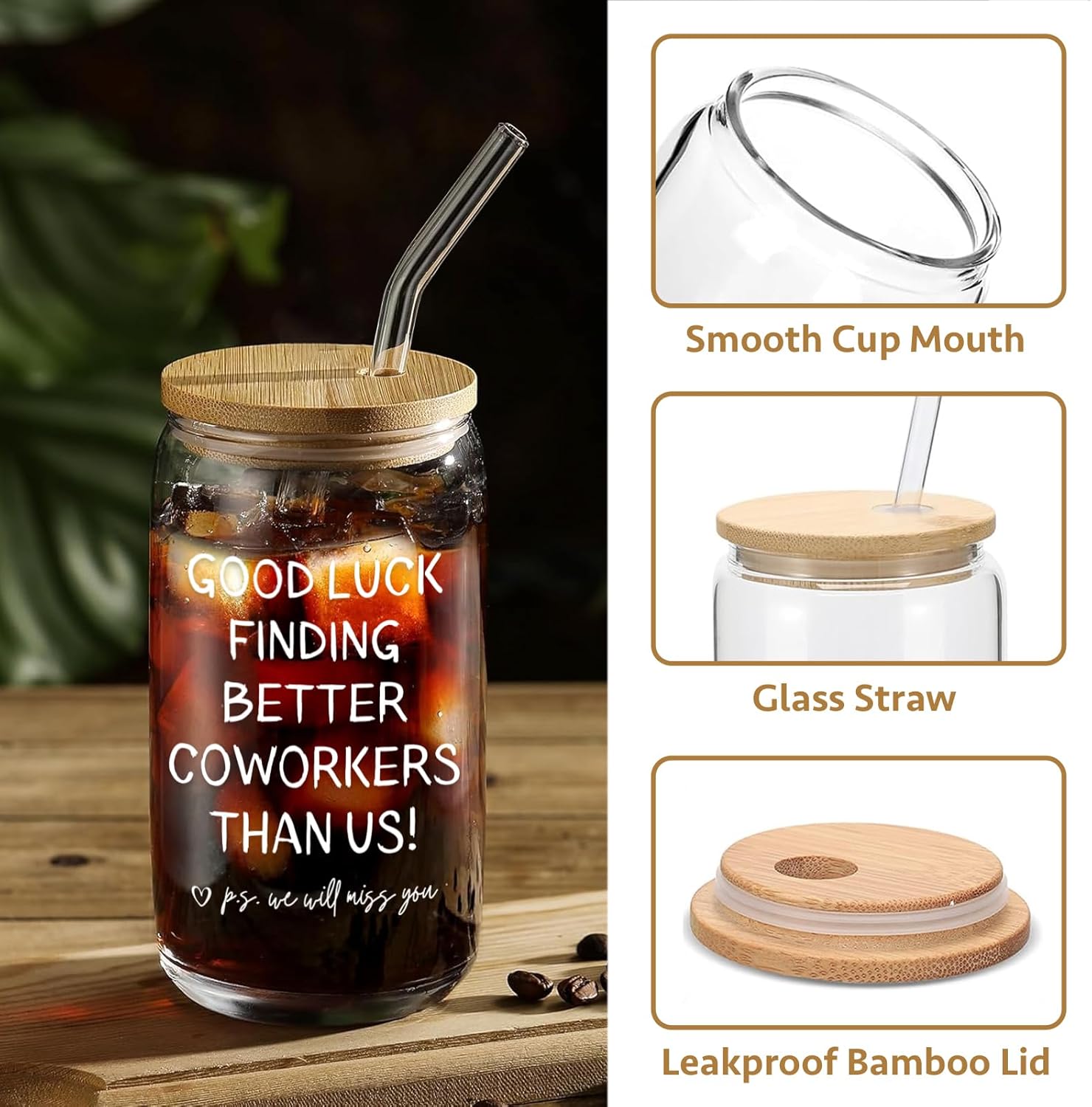 Farewell Gifts for Coworkers - Good Luck Finding Better Coworkers Than Us Glass Cup with Lid and Straw, Coworker Leaving Gifts for Women Goodbye Going Away, Iced Coffee Cup Smoothie, 16 oz - Image 3