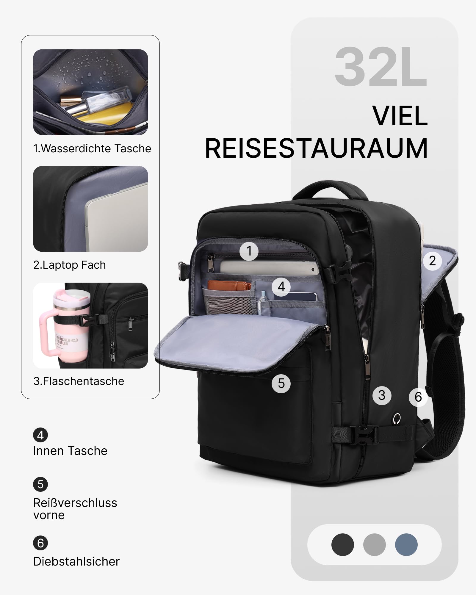 COOLIFE Vakuum Rucksack Handgepäck 45x36x20 EasyJet Eurowings Vakuumpumpe | Abnehmb.Vakuumbeutel, 50% mehrPlatz, Laptopfach 17 Zoll – Business Trip, Wochenendtrip & Meeting für Damen Herren