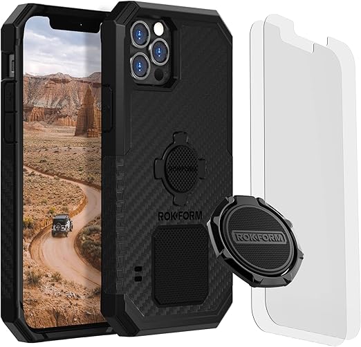 rokform iphone 12 pro iphone 12 rugged case magnetic sport ring stand grip 2 pack screen protector kit