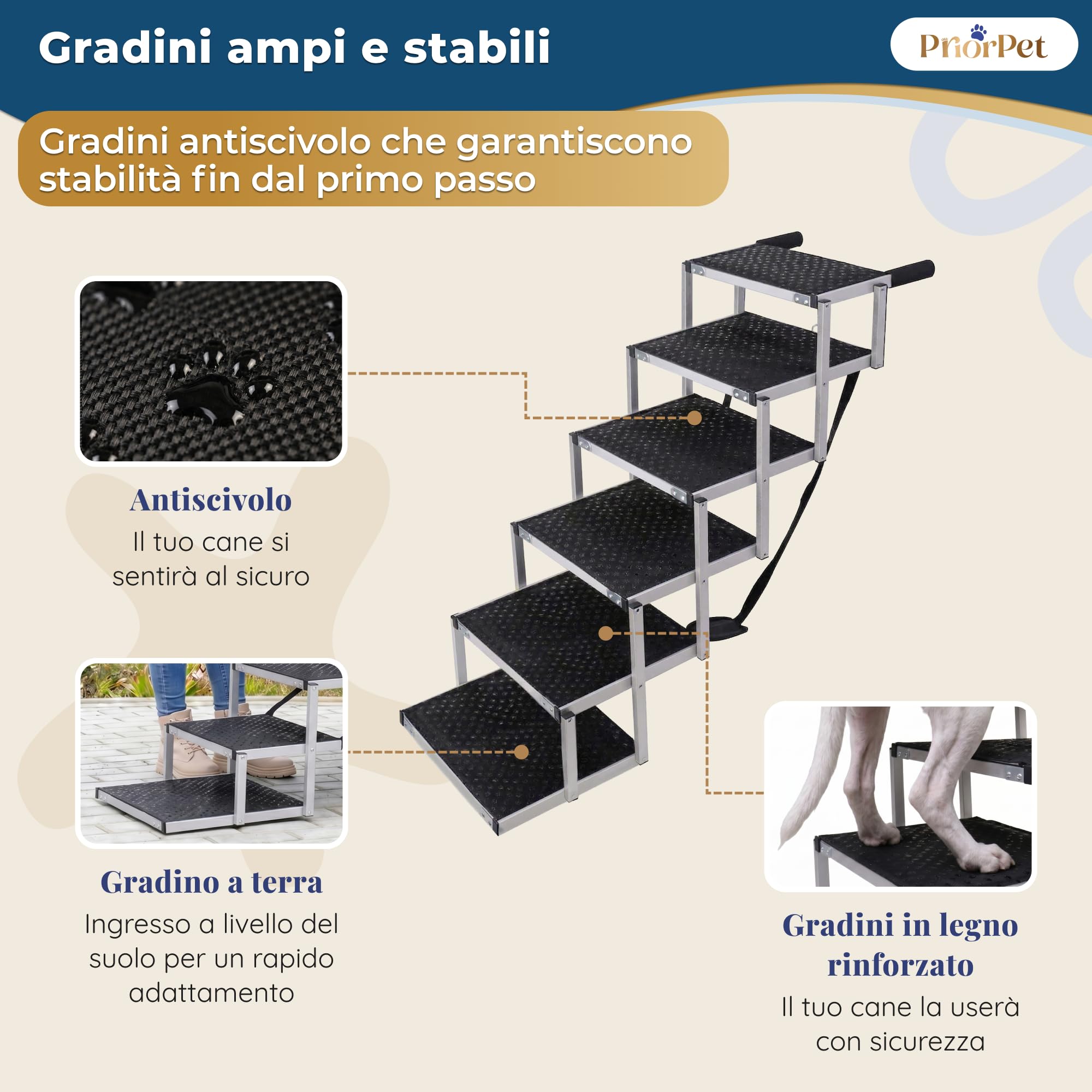 Scala per cani pieghevole per auto, 4, 5 o 6 gradini per altezze del bagagliaio da basse a alte (63-81 cm), per piccoli veicoli, station wagon e SUV, aiuto per cani di grandi dimensioni senza saltare