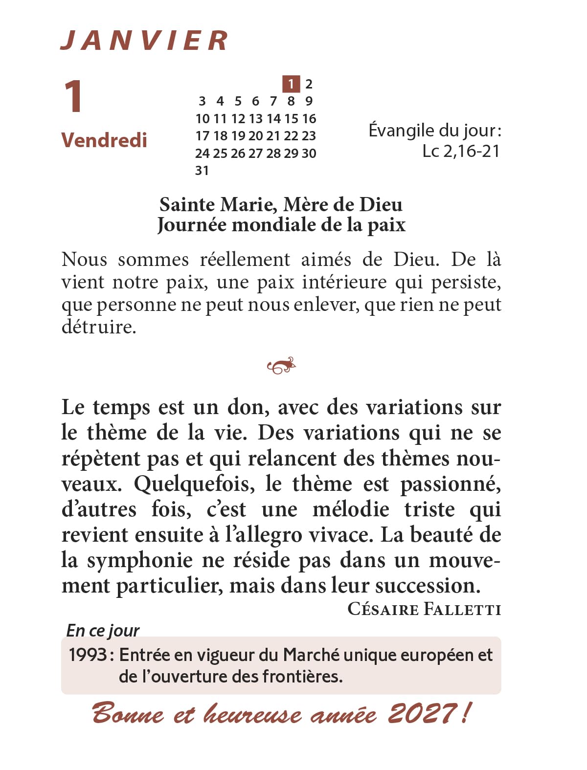 Au cœur du jour une parole: Calendrier 2027 (2027)