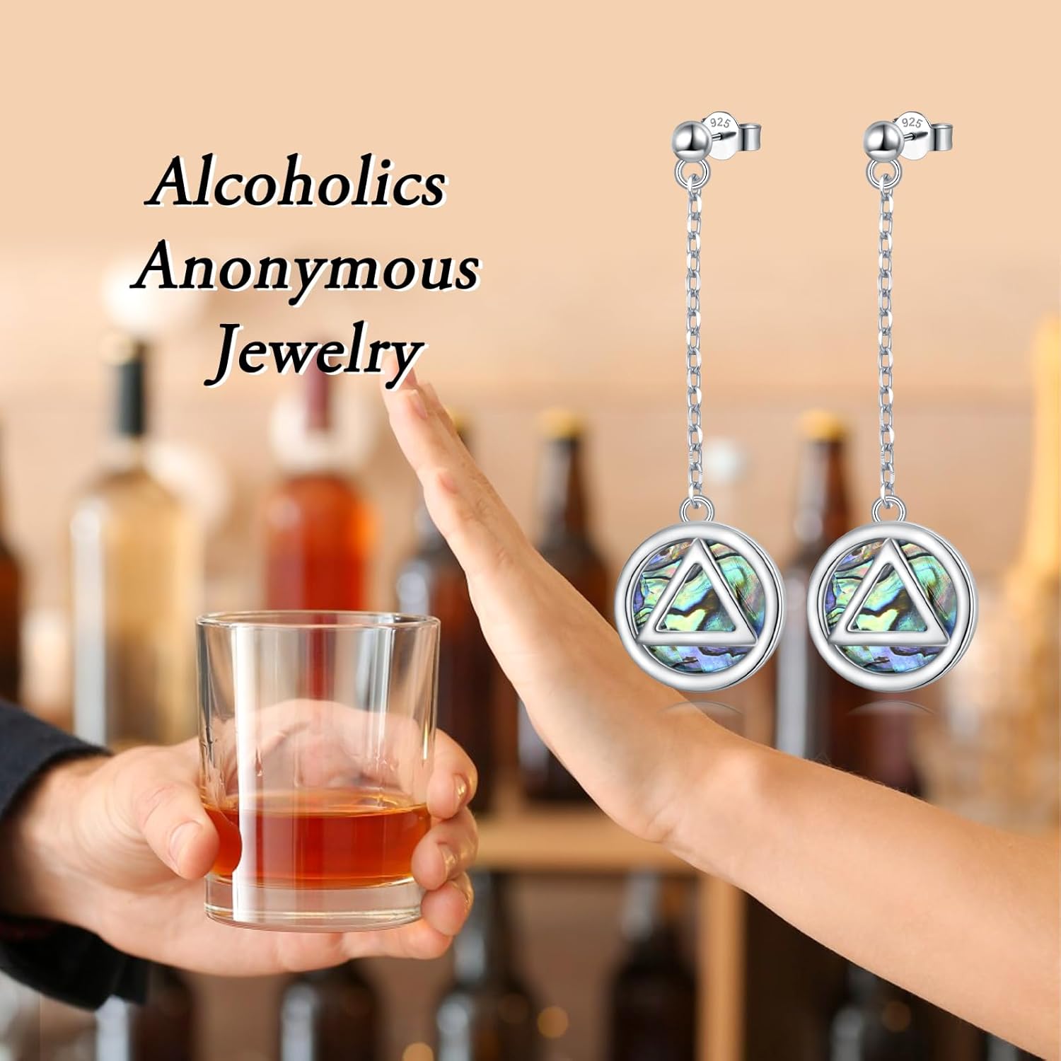 Yearace Alcoholics Anonymous Gifts 925 Sterling Silver AA Symbol Alcoholics Anonymous Jewelry Set Ring/Necklace/Bracelet/Anklet/Earrings for Women Men