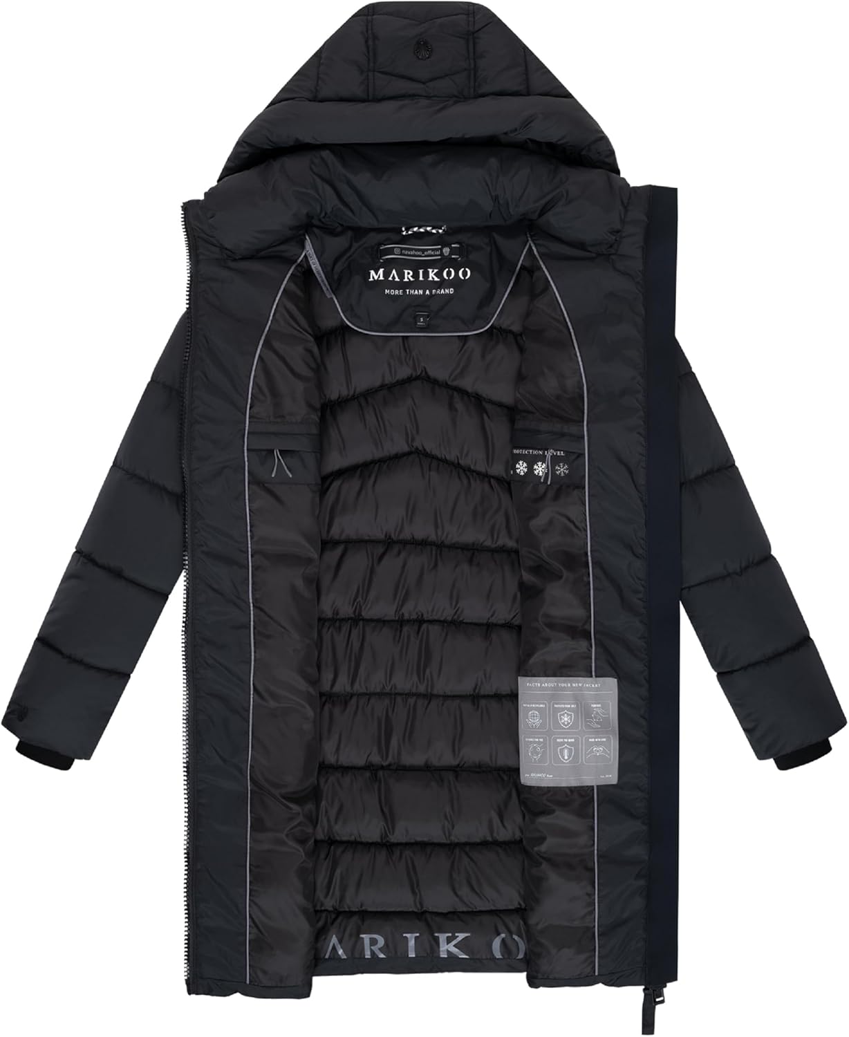 Marikoo Women's Long Winter Coat with Hood - Quilted Mid-Thigh Length Parka - Water-Repellent - Kaltnäschen 16 S-3XL - Image 7