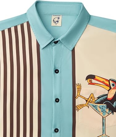 Hardaddy Men's Vintage Bowling Shirt Short Sleeve Button Down Hawaiian Summer Beach Printed Casual Shirts