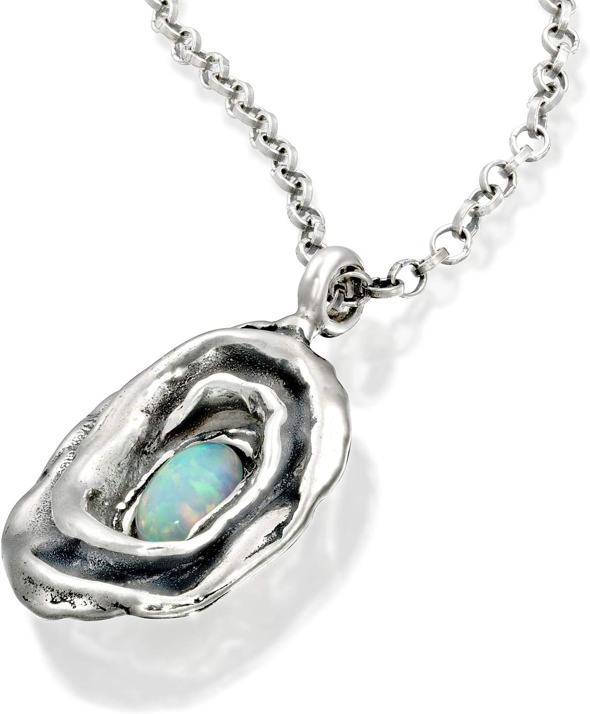 Stera Jewelry Rose Pendant with Oval Created Blue or White Opal 925 Silver Necklace, 18 + 4 Inches