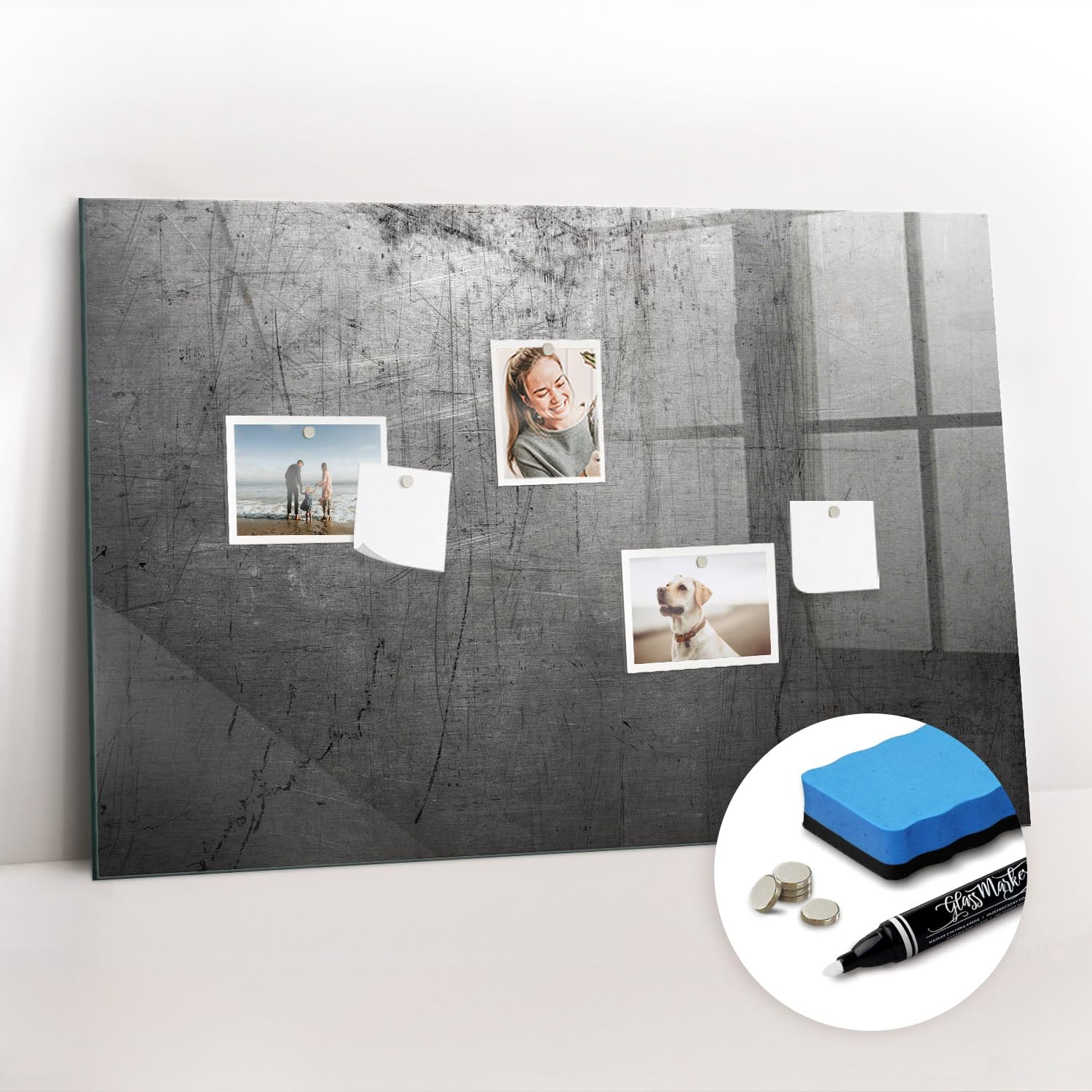 Magnetisches Glas-Whiteboard XL | Ultra starke Neodym-Magnete + Schreibzubehör | Perfekt für Besprechungen, Projekte, Lernräume & kreative Planung- 90x60 - Metallwand