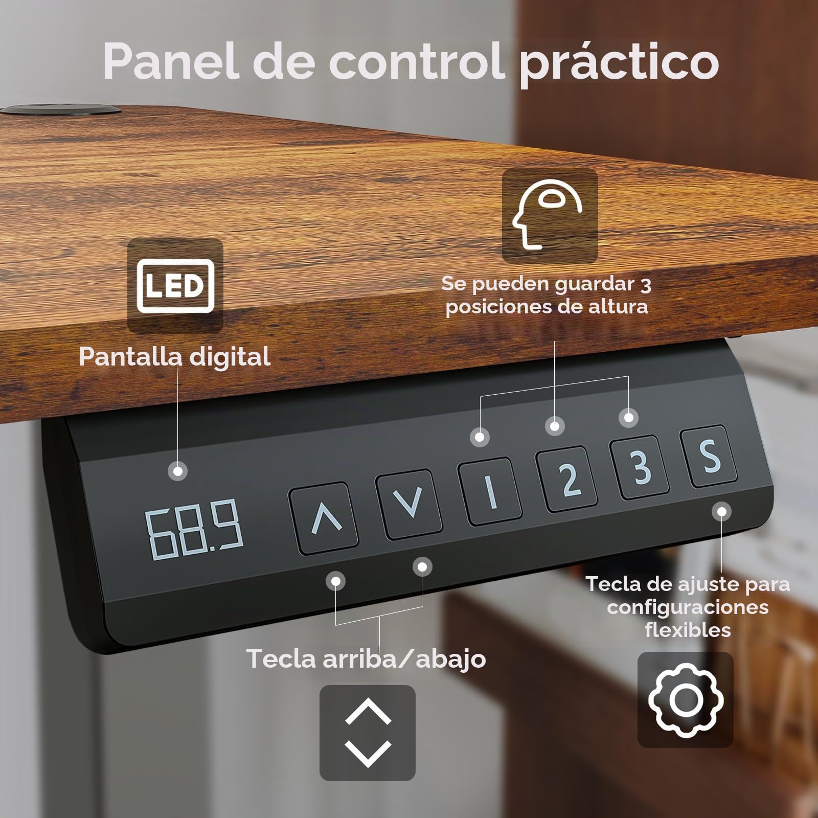 Escritorio Eléctrico Regulable en Altura, 120 x 60 cm Mesa de Trabajo Sentado/De Pie con Cajones & Función Memoria 3 Alturas, Escritorio de Computadora Ajustable para Oficina en Casa, Marrón