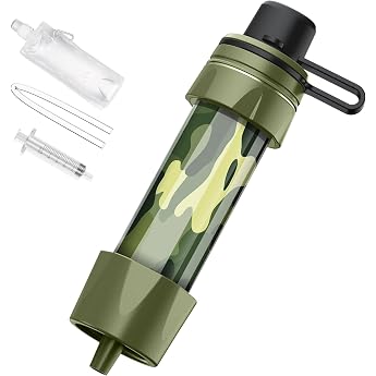 Outdoor Water Filter - Drinking Water Filter for 5000 Litres of Filtered Water - Carabiner and Extension Straw Drinking Water Treatment that Kills 99.99% of All Germs and Bacteria Green