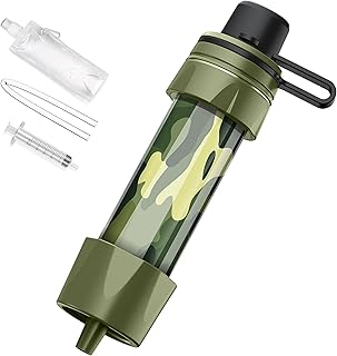Filtre à eau d'extérieur - Filtre portable pour 5000 litres - Mousqueton et paille d'extension - Traitement efficace tue 99,99% des germes et bactéries - Vert