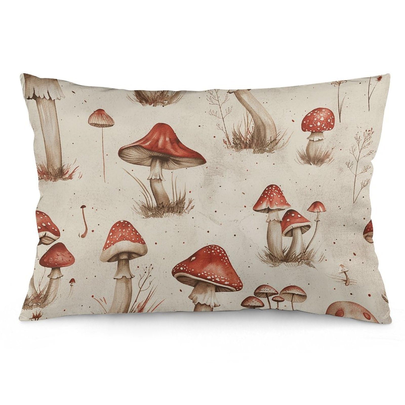2 Pack Pillow Cases for Hair and Skin, Soft Breathable Pillow Case Covers with Hidden Zipper, Red Mushroom Pattern Pillowcase 16 "x24 Pillow Covers for Sleeping Gift