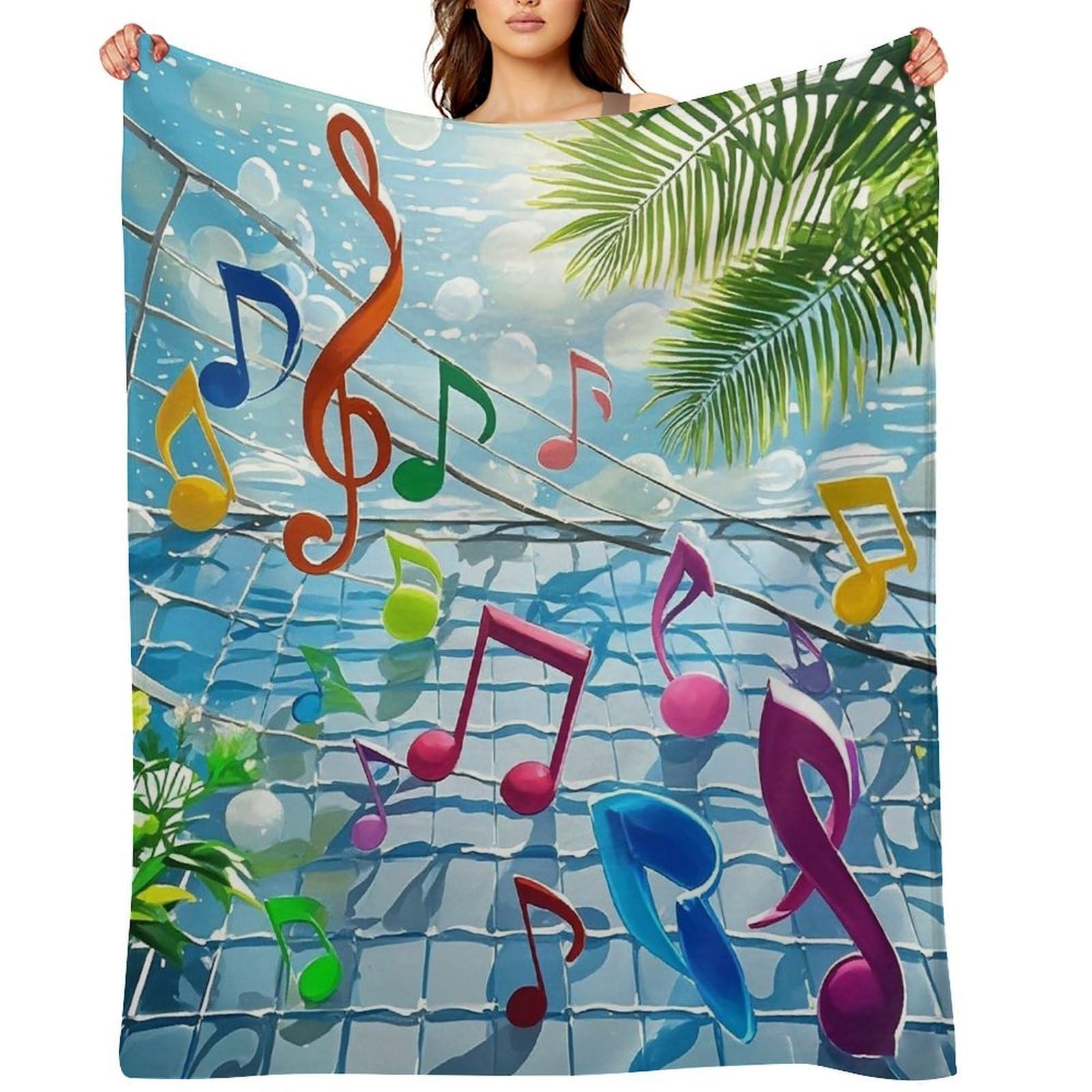 Flannel Musical Notes Throw Blanket for Couch Super Soft Fuzzy Cozy Flannel Blankets No Shed No Pilling FAnti-Static Winter Bed Blanket Decorative and Giftable Blankets
