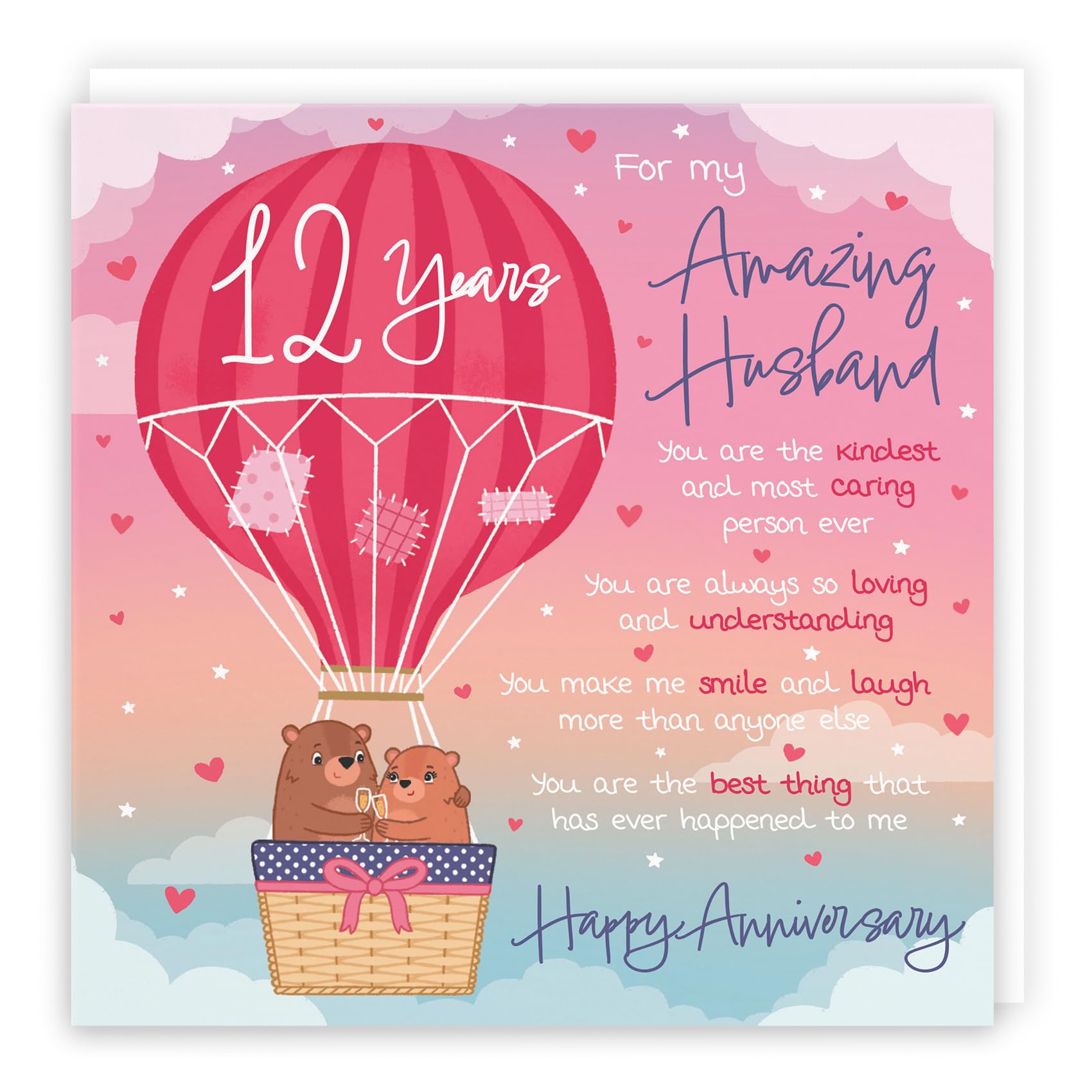 Hunts England, Husband 12th Anniversary Poem Card, Love Is In The Air, Beautiful Love Verse, Cute Bears