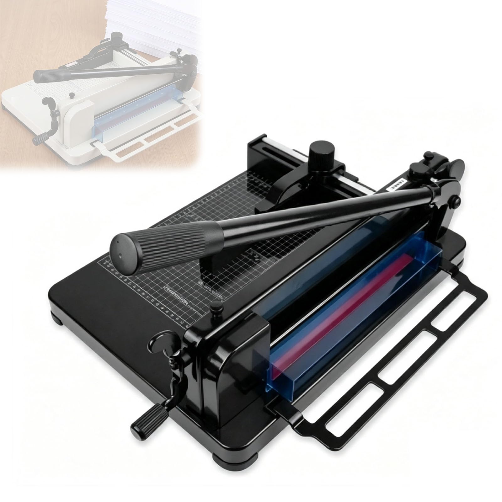 Taglierina Professionale per Carta Resistente, Larghezza di Taglio Massima 315 Mm, Spessore di Taglio da 0,1 A 40 Mm, Leva di Comando Estensibile, per Cartoncino, Carta Black