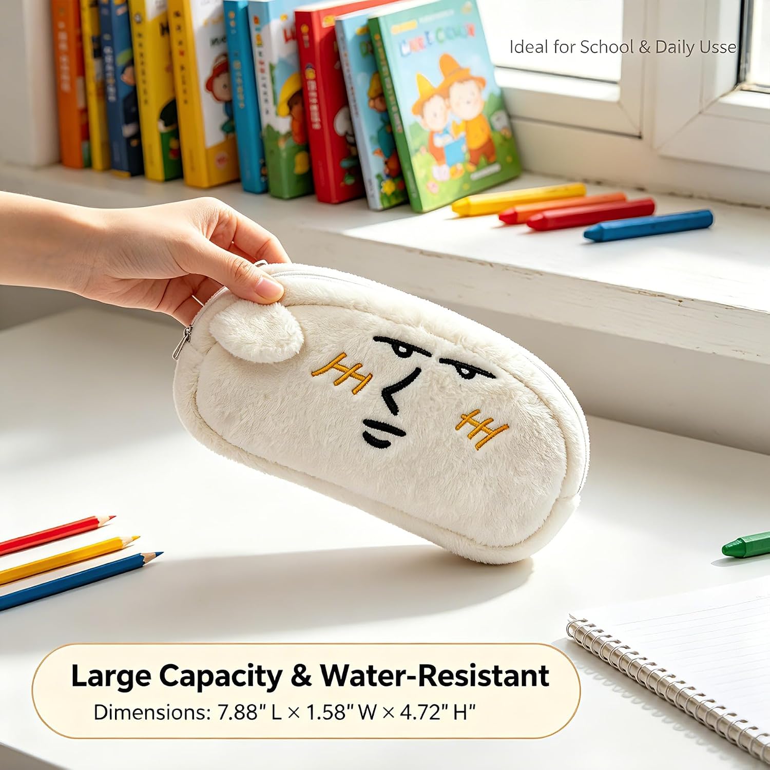 KEYDUACU Cute Plush Pencil Case with Funny Sassy Expression Design, Large Capacity Soft Pen Pouch, Kawaii Stationery Bag for Office, Daily Use & Travel