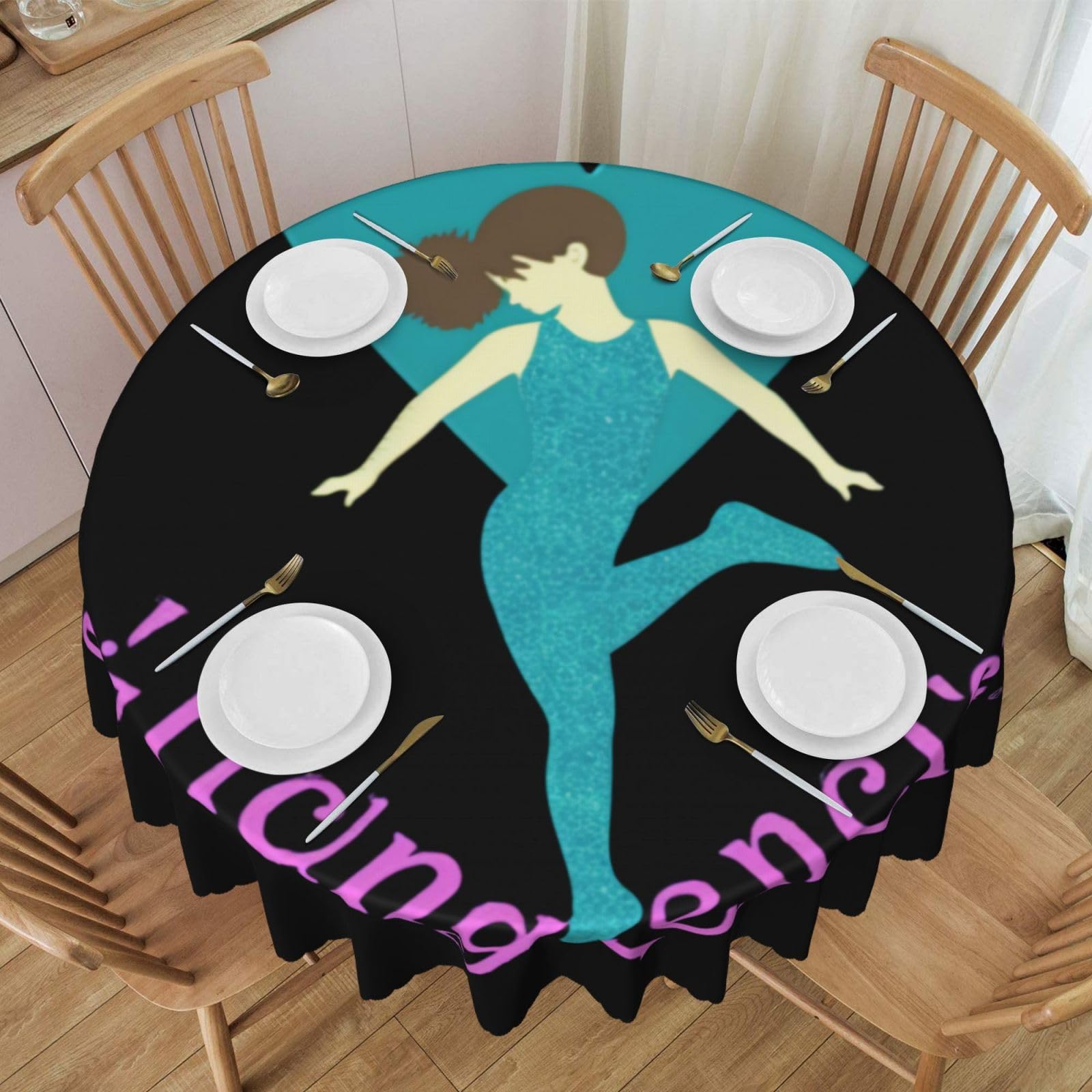 Nappe ronde imprimée 152 cm imperméable nappe décoration gymnastique dentelle