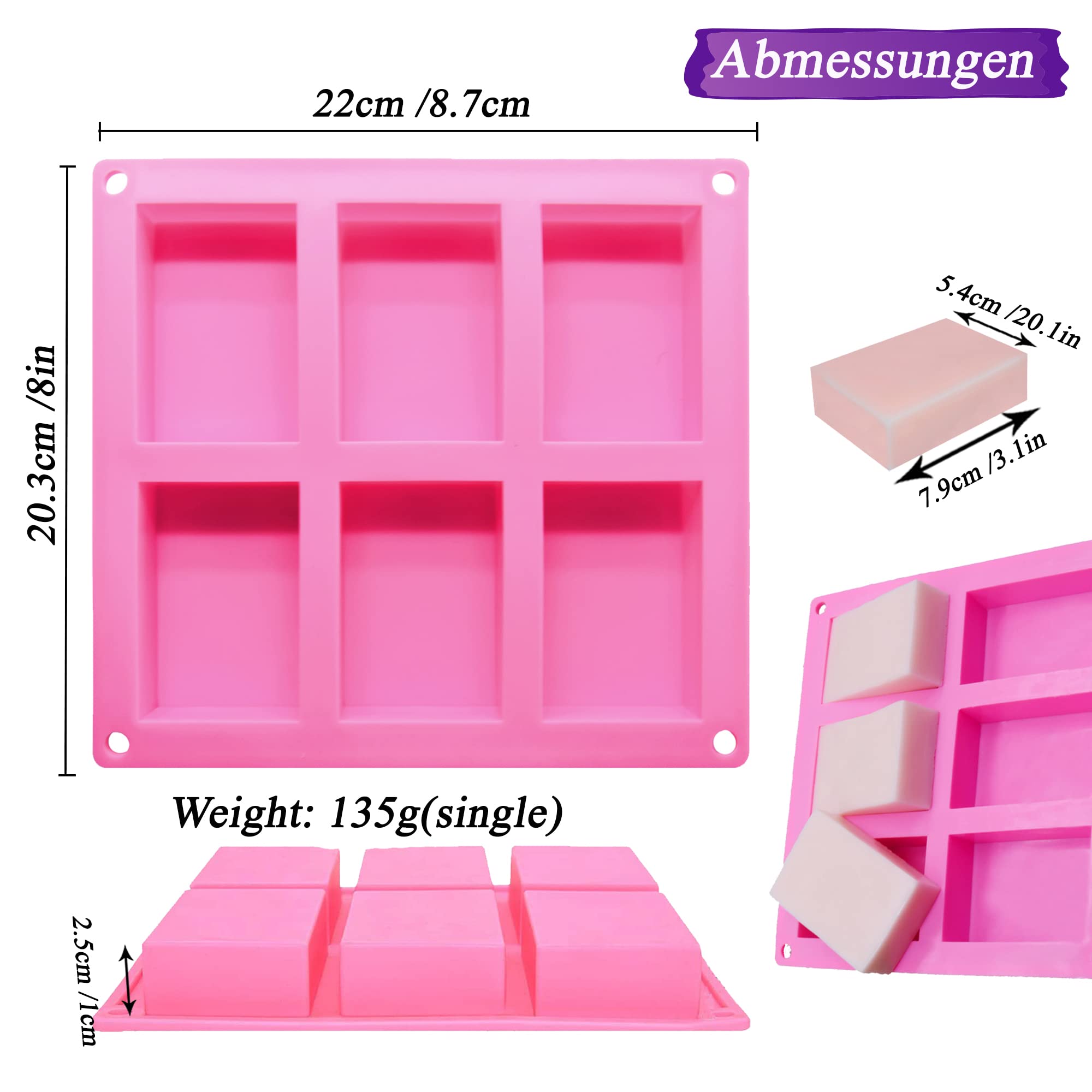 Bangp Moldes rectangulares de silicona, moldes de jabón caseros, pasteles, pan, moldes para hornear, chocolate, dulces, cubitos de hielo, jaboneras, manualidades