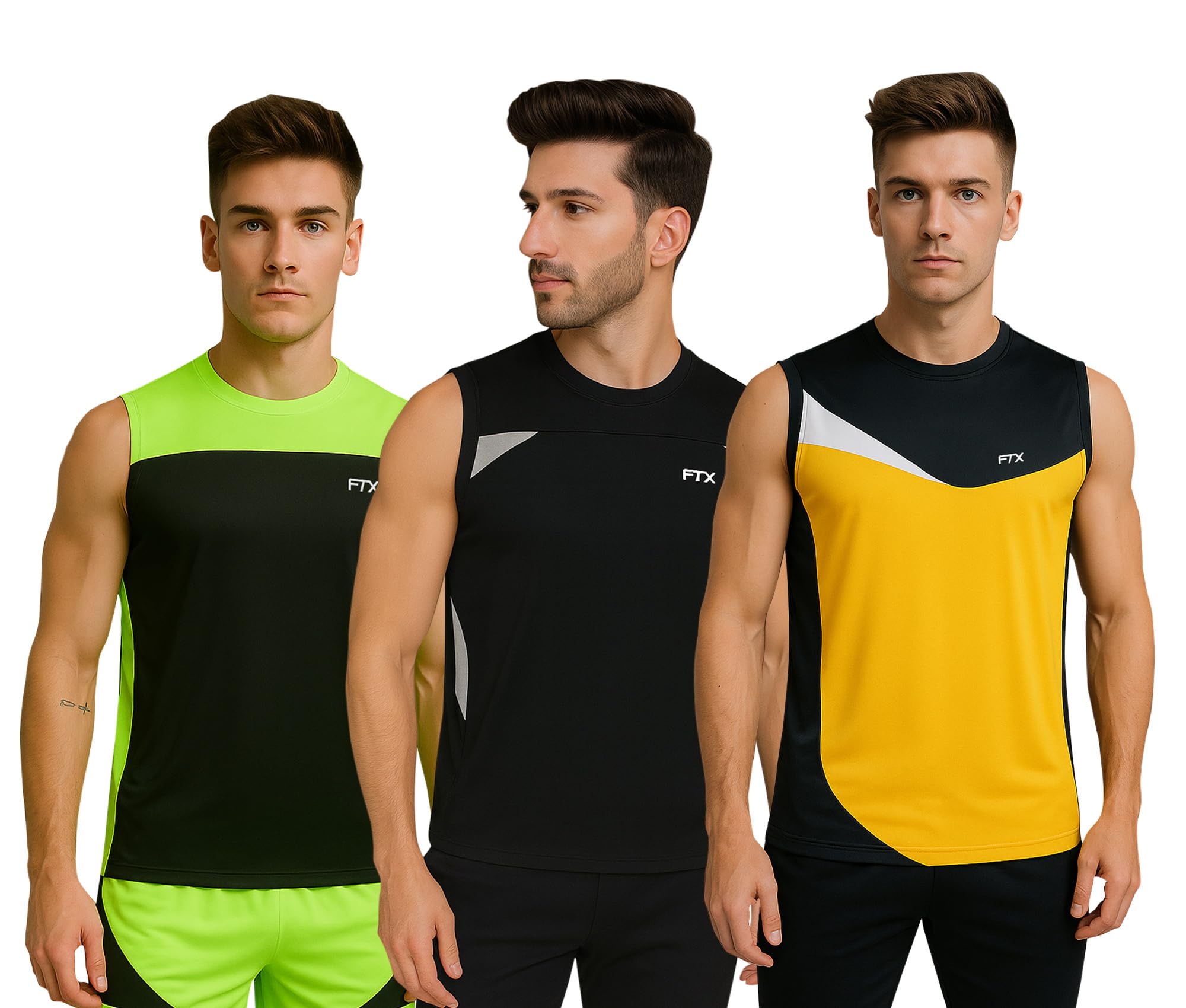 ftx Drifit Round Neck Colorblock Sleeveless Activewear Sports Casual Tshirt for Men (Pack of 3)-picture-45