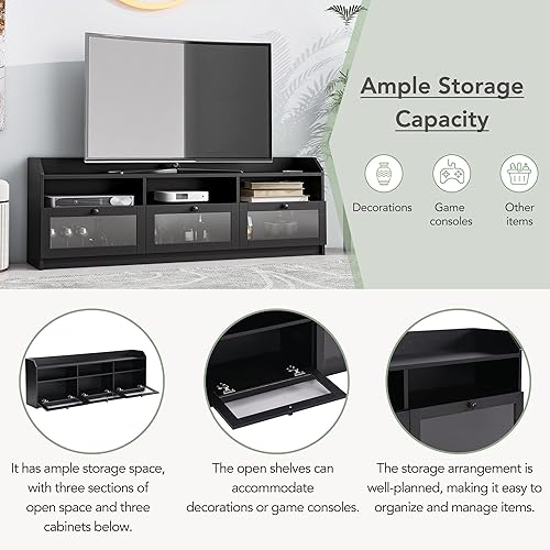 Miniatura 4 de LUMISOL Moderno soporte de TV para televisores de hasta 65 pulgadas, consola multimedia con amplio espacio de almacenamiento para sala de estar,