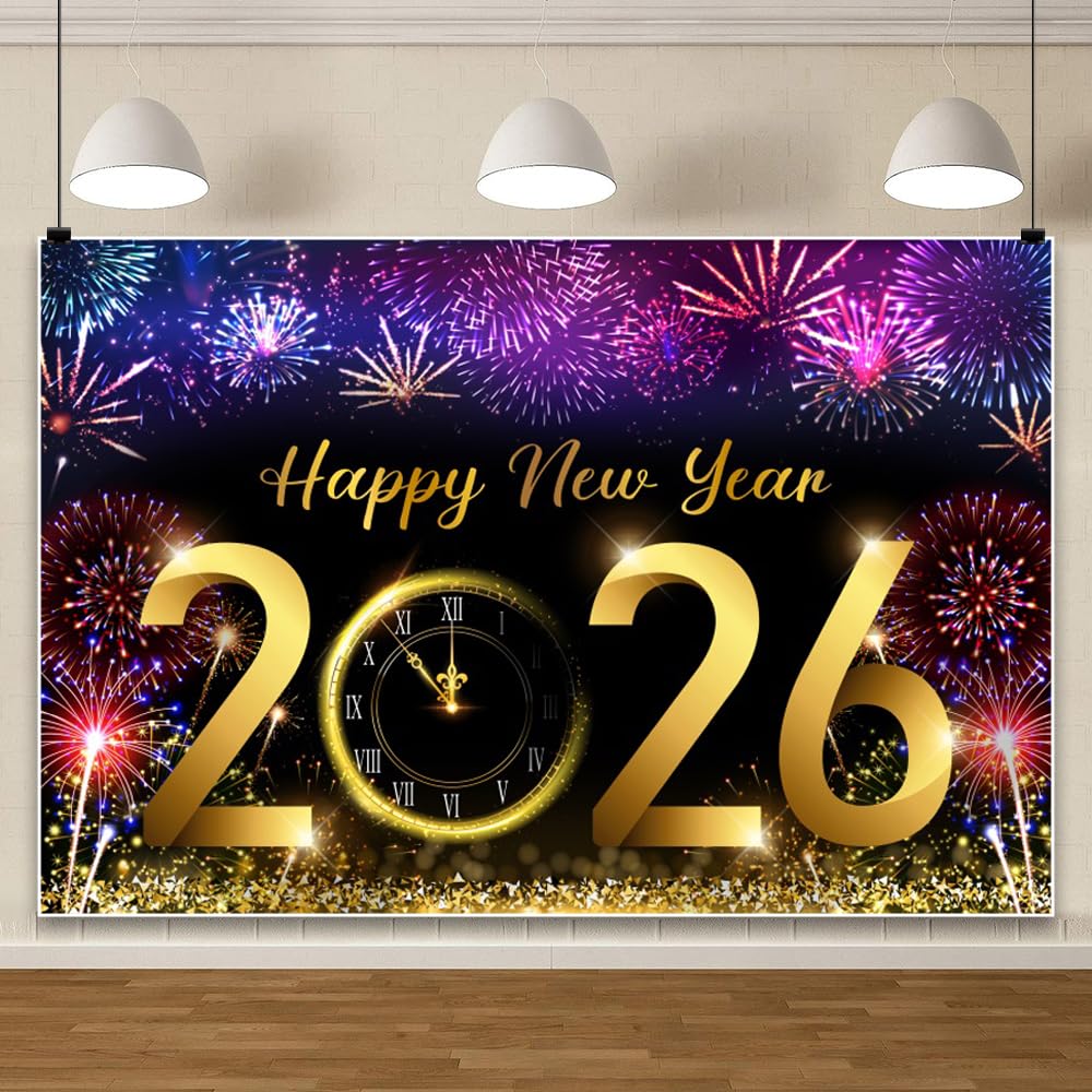 Sfondo fotografico di Capodanno Ttincceer 6x3m per la fotografia di fuochi d'artificio scintillanti, sfondo fotografico di Capodanno 2026, banner per la celebrazione del festival di Natale