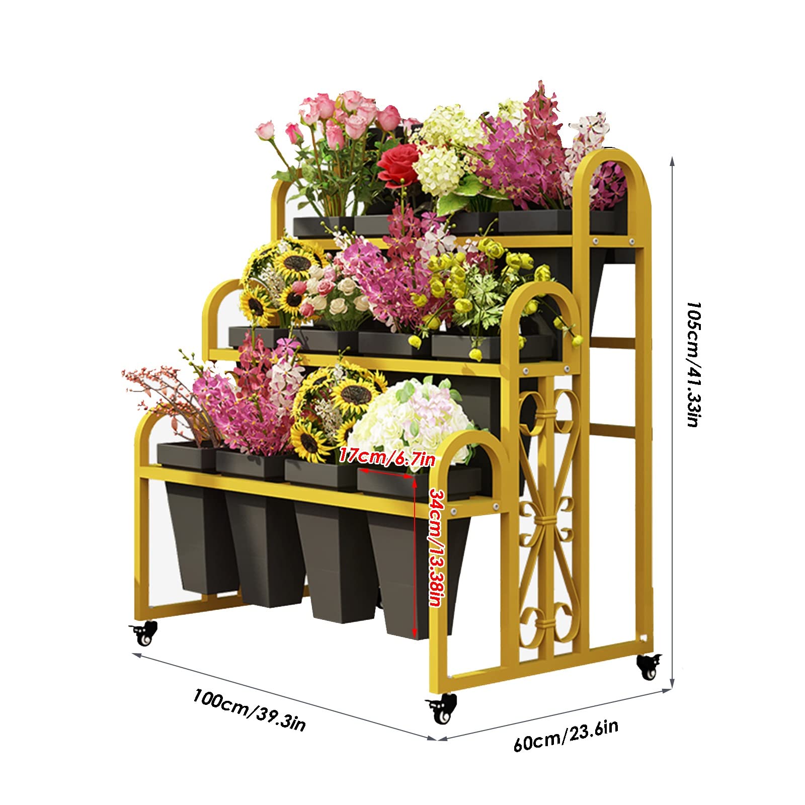 Bloemendisplaystandaard Met Emmers, Metalen Plantenstandaard Met Wielen