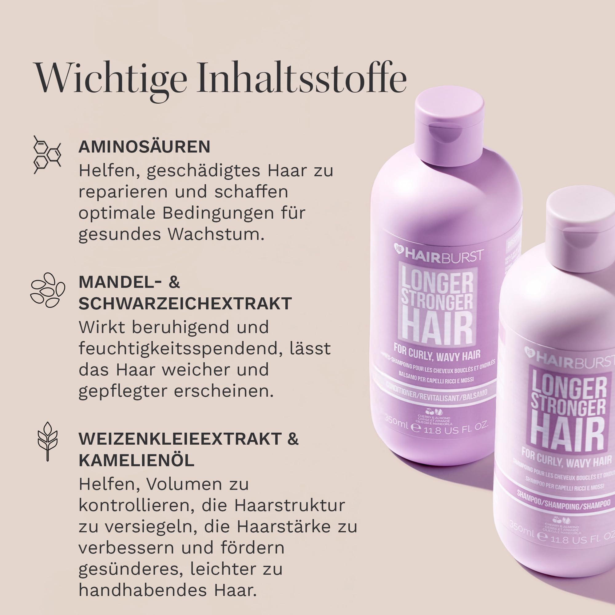 HAIR BURST Traumlocken Shampoo & Conditioner Set — Für definierte, schwungvolle Locken mit einzigartiger Formel, frei von Parabenen, Silikonen & SLS, mit Mandelöl, Aminosäuren (2x 350ml)