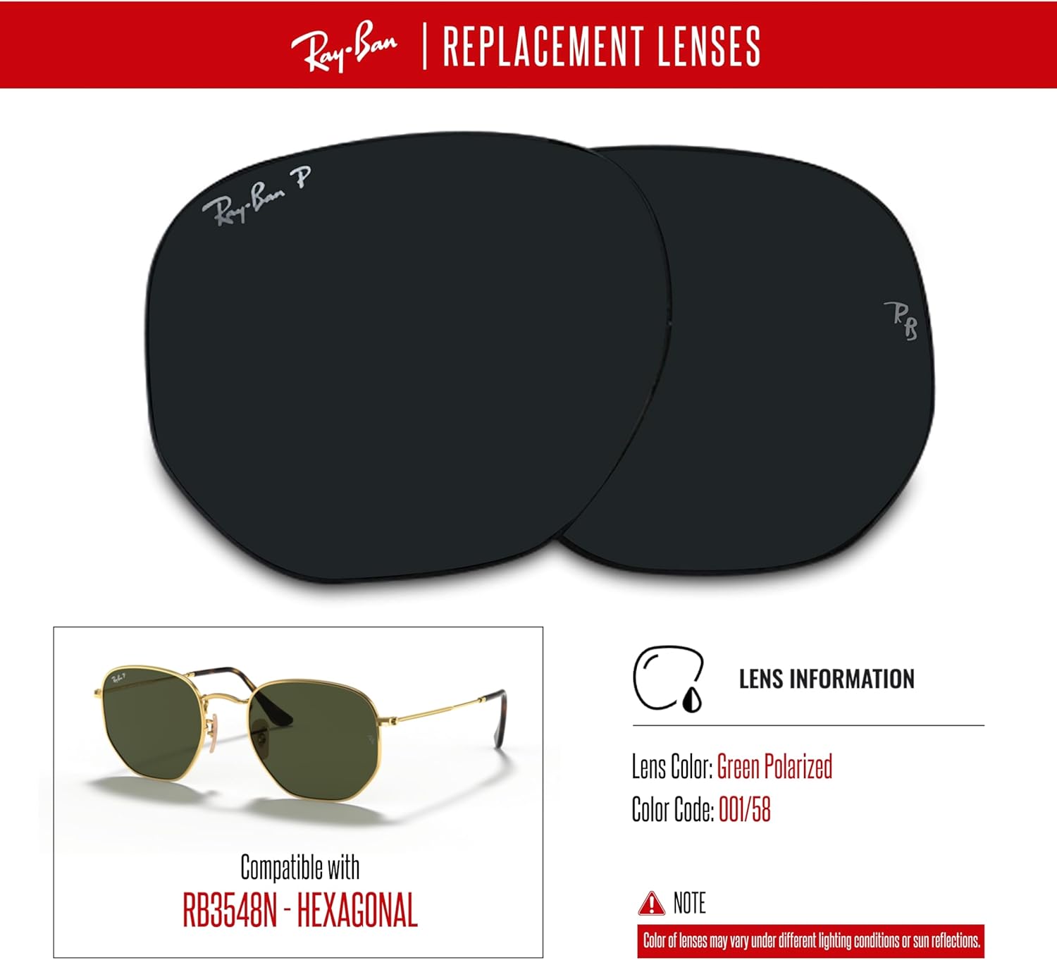 Ray-Ban Original HEXAGONAL RB3548N Replacement Lenses+BUNDLE with ACCESSORY EYEWEAR KIT - Image 3