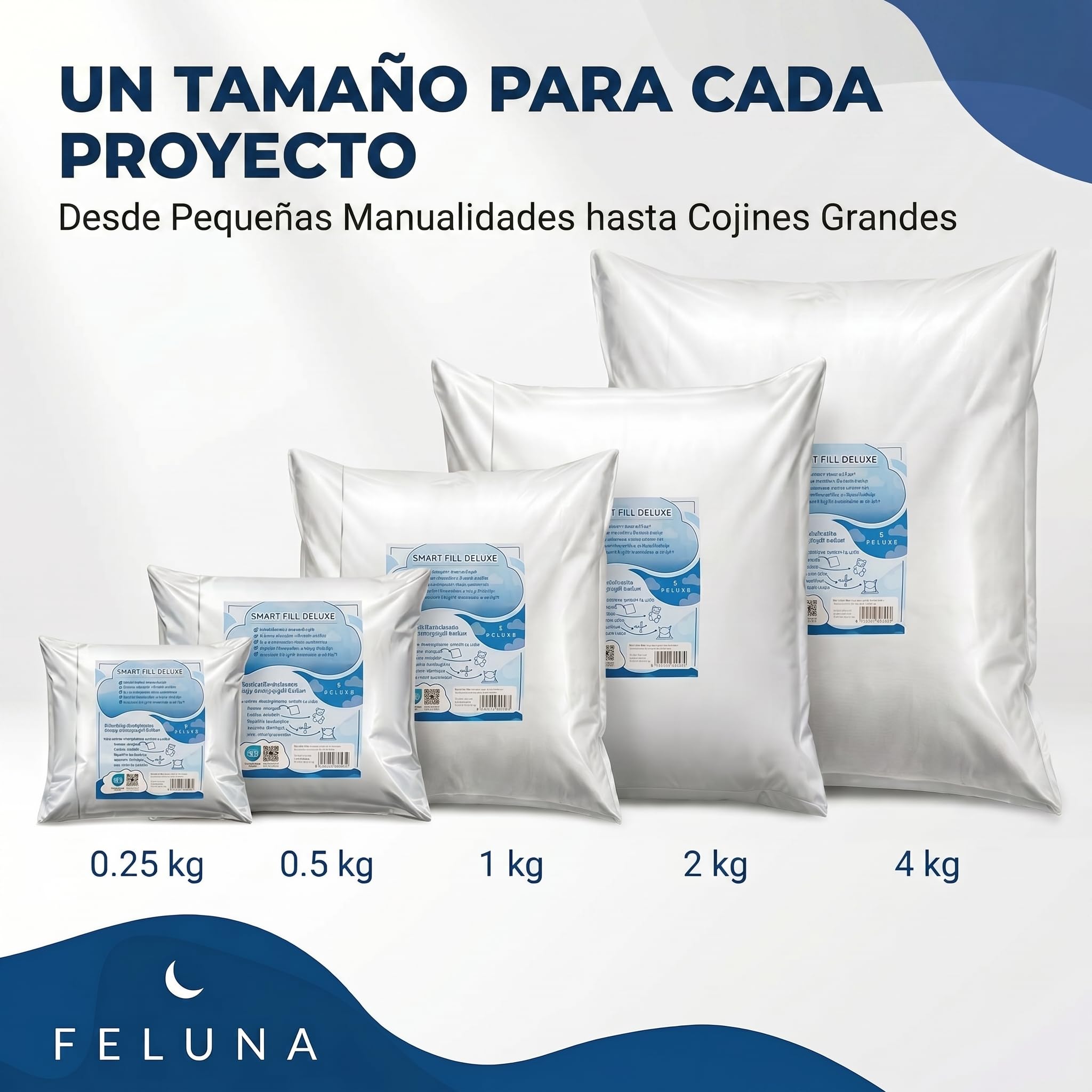 Guata de relleno para cojines; Material de relleno de poliéster esponjoso; Guata de relleno para cojines, peluches y manualidades; Certificado Oeko-Tex (4 kg)