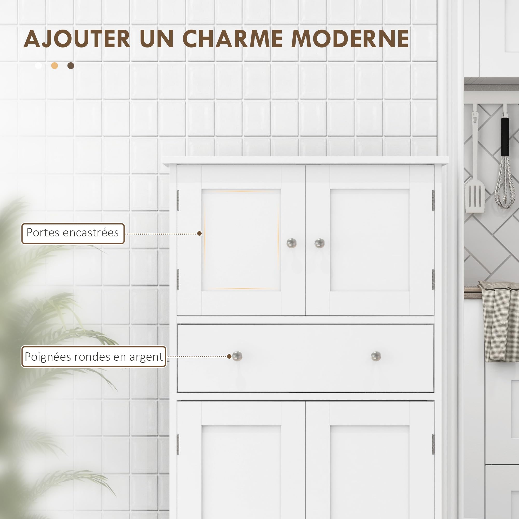 HOMCOM Armadio da cucina a buffet in stile moderno con armadietti, ripiani regolabili, cassetto, per sala da pranzo, soggiorno, 60 x 30 x 128 cm, bianco