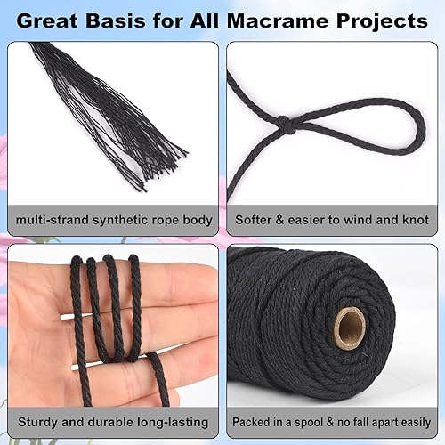 Miniatura 3 de Cordón de macramé de 0.118 in x 109 yardas (328 pies), cuerda de macramé 100% algodón natural, cuerda de algodón torcido de 4 hebras para