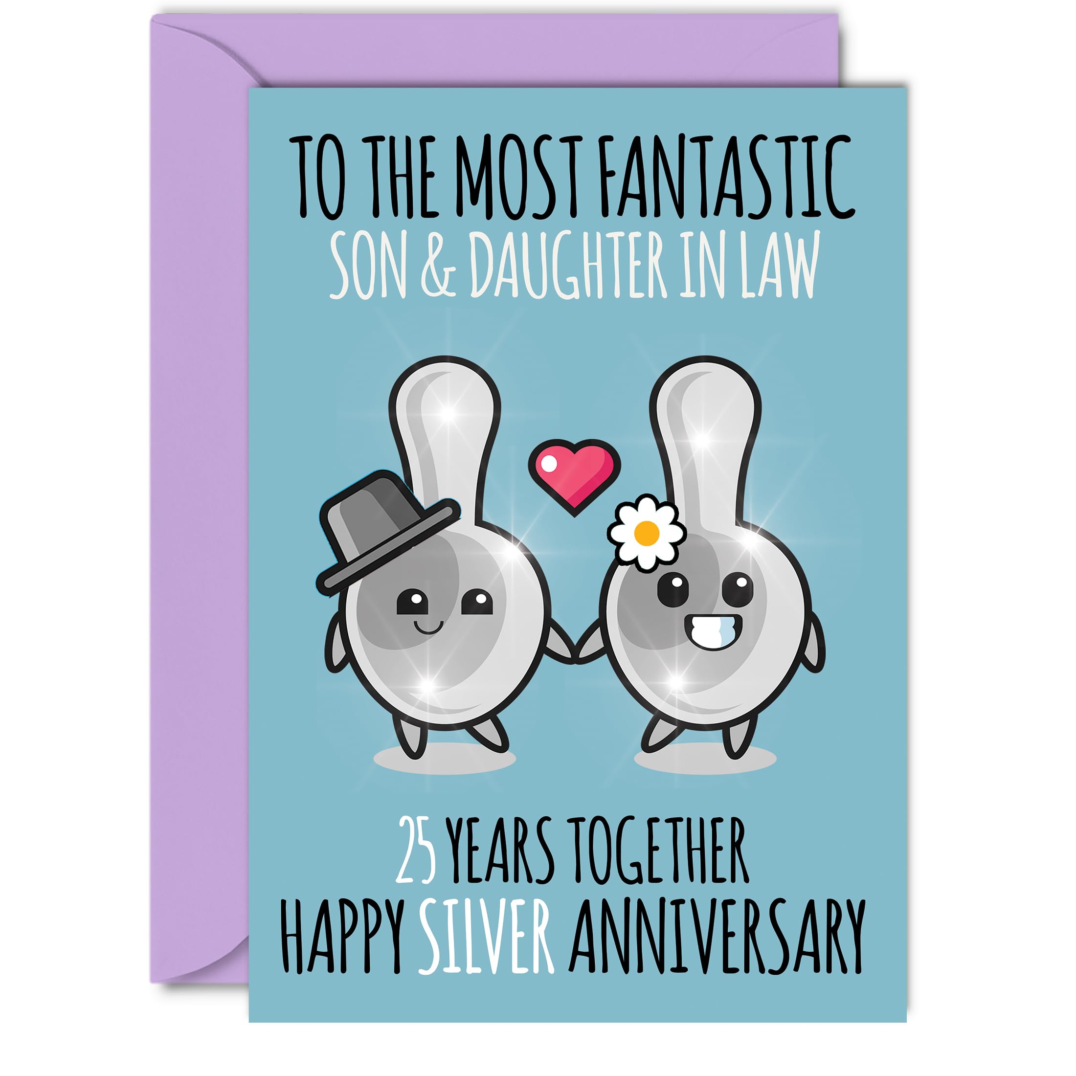 Biglietto Di Auguri Per 25° Anniversario Di Matrimonio Con Cucchiai, Design Elegante Argento, 150x150 Mm, Cartoncino 360 G/m², Prodotto Nel Regno Unito, 100% Riciclabile - 3