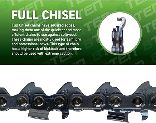 Miniatura 4 de 8TEN Cadena de motosierra cincel completo 16 pulgadas .043 38 LP 55DL para Stihl MS 170 171 180 200 E140 Husqvarna