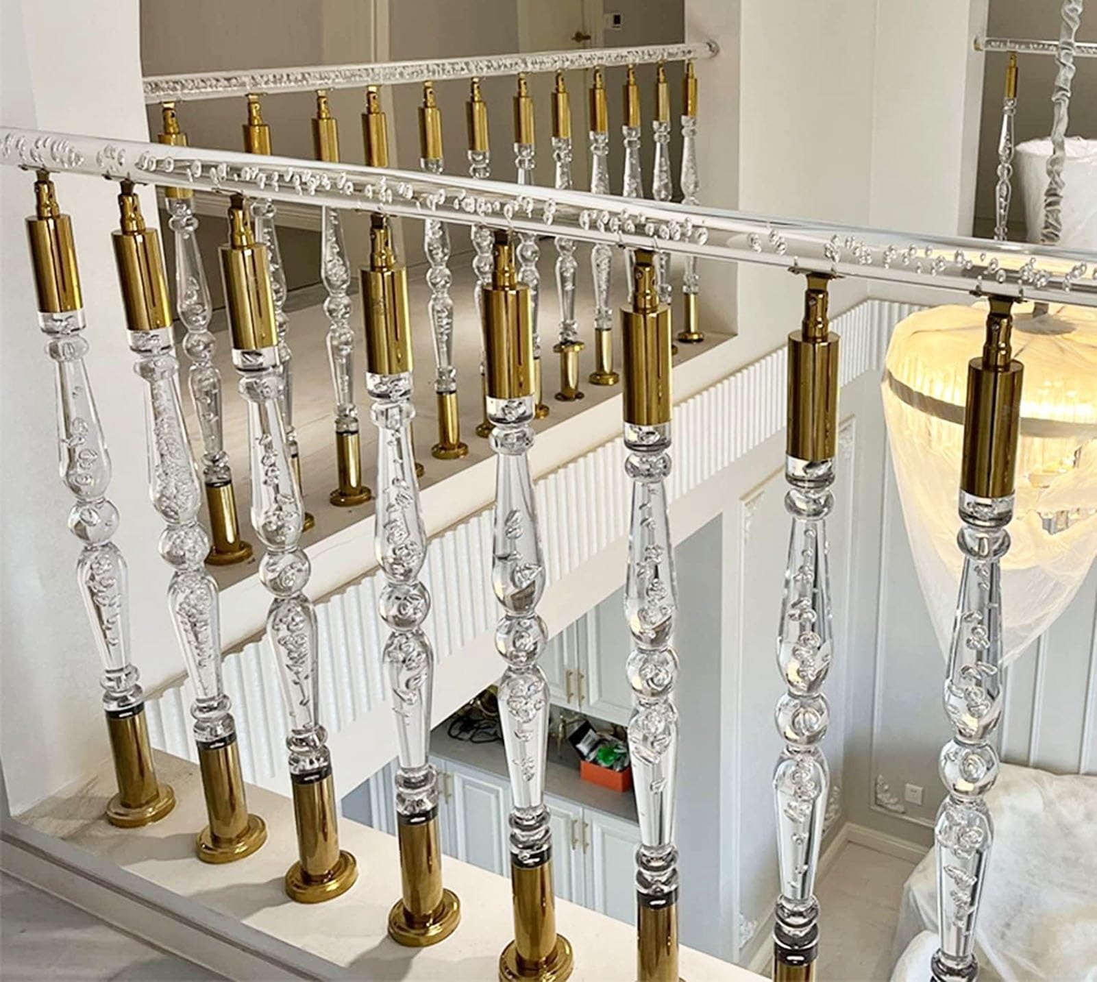 Niestandardowe 100 cm przezroczyste akrylowe tralki do balustrad wewnętrznych - 10 szt. wrzecion do montażu podłogowego z podstawą i śrubami - stylowe i trwałe balustrady