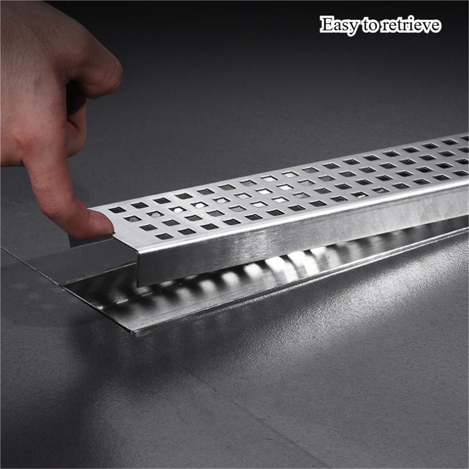Sumidero Terraza Desagüe de suelo rectangular for inodoro acero inoxidable con orificio cuadrado grueso y gran desplazamiento(6.8x60cm C)