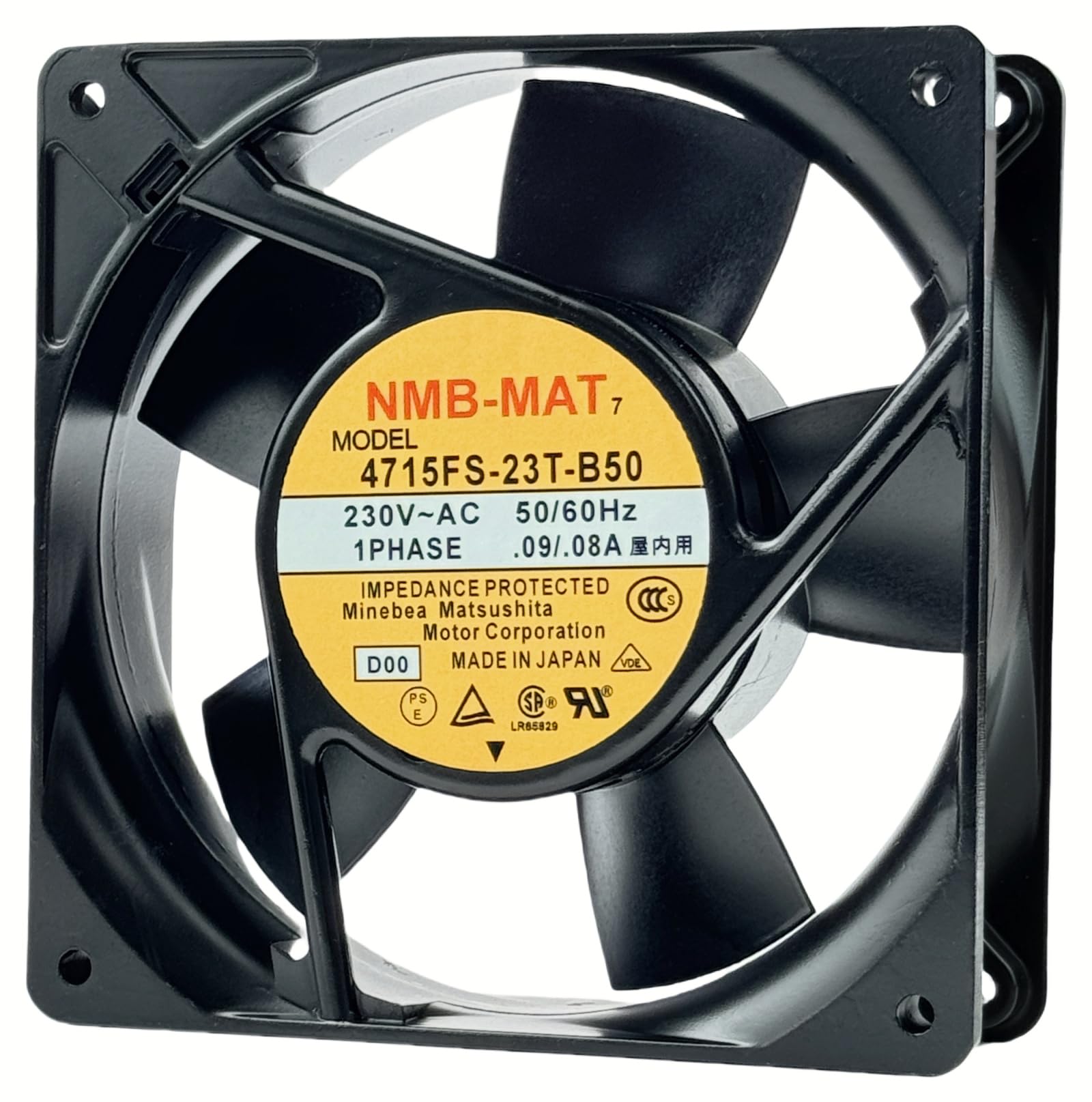Para ventilador axial NMB 4715FS-23T-B50, ventilador de refrigeración de 230 V CA 0.09/0.08 A 50/60 Hz 12 cm, ventilador de refrigeración 120 x 120 x 38 mm