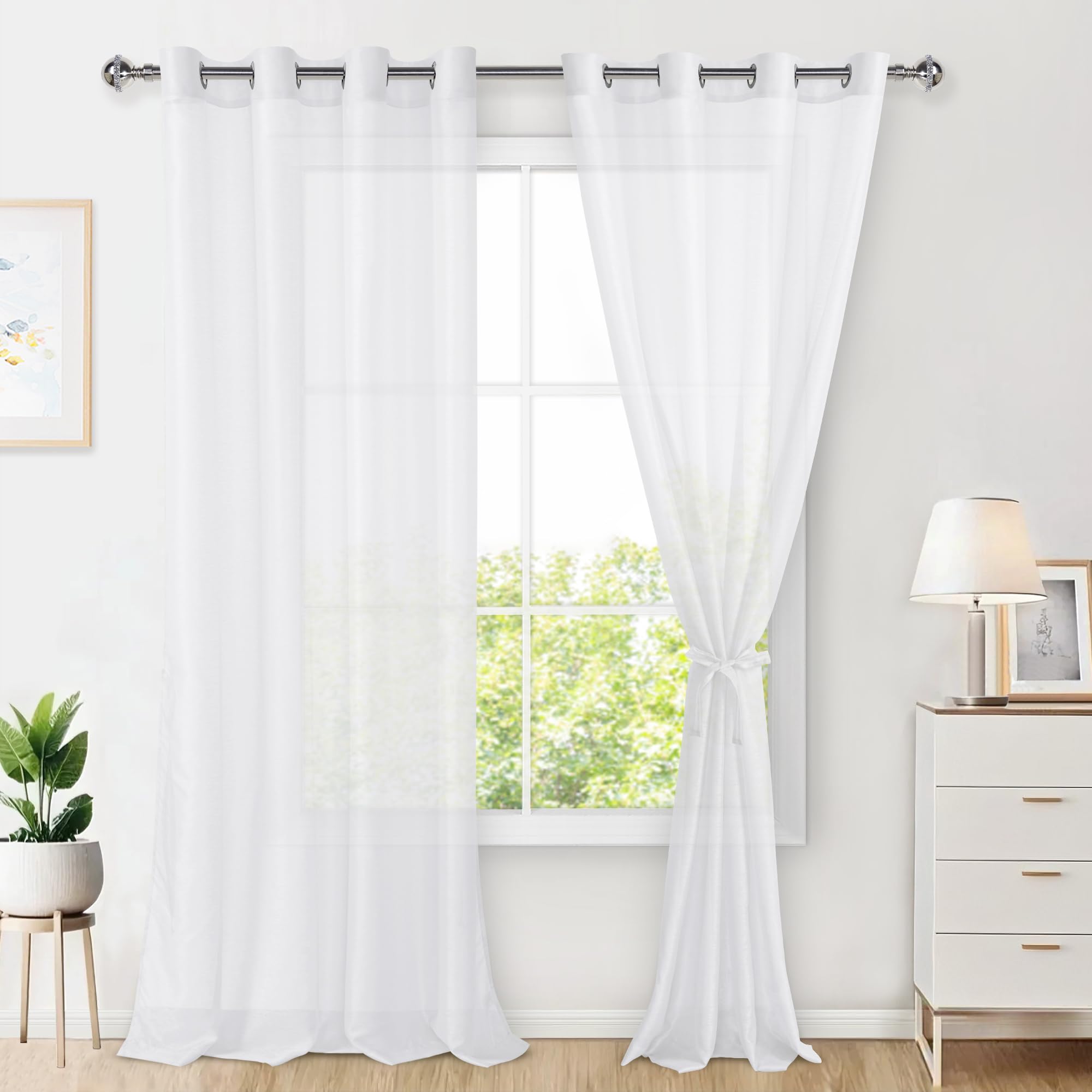 Hiasan 2er Set Sheer Voile gardinen vorhänge gardine Wohnzimmer mit ösen Curtains scheibengardinen Vorhang Transparente Durchsichtig Luftig Dekoschal für Schlafzimmer