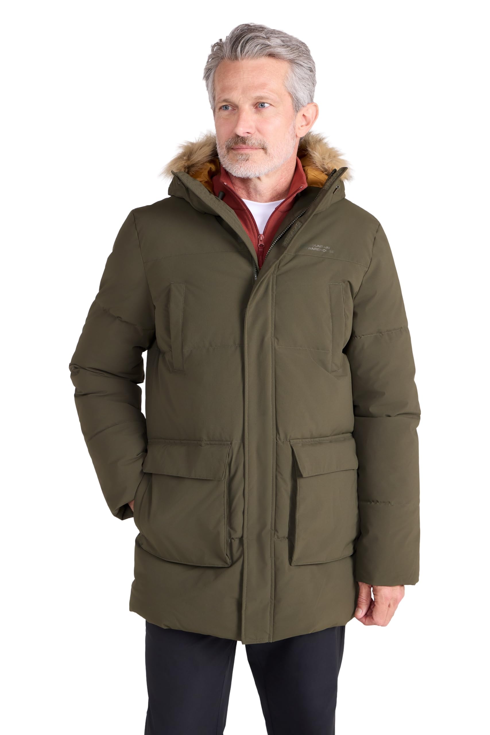 Mountain Warehouse Fern Mens Water Resistant Padded Parka - Thermal Tested -50 ° Puffer Coat with Elastic Cuff & Hood - Spring Summer Camping & Outdoors Khaki M