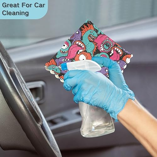 Miniatura 7 de linqin Colorful Cartoon Monsters Set of 6 Absorbent Microfiber Dish Towels Print Soft Flour Sack Kitchen Towels Reusable for Countertop Oven