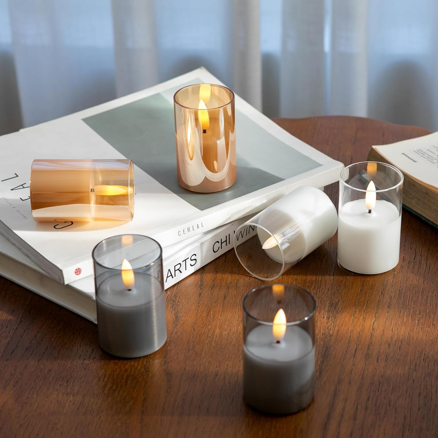 Glass Flameless Votive Candles, 2" x 3" Battery Operated Candles with Remote, Real Wax Flickering flameless Candle, 6 Pack Realistic LED Candle for Home Wedding Party, Glod