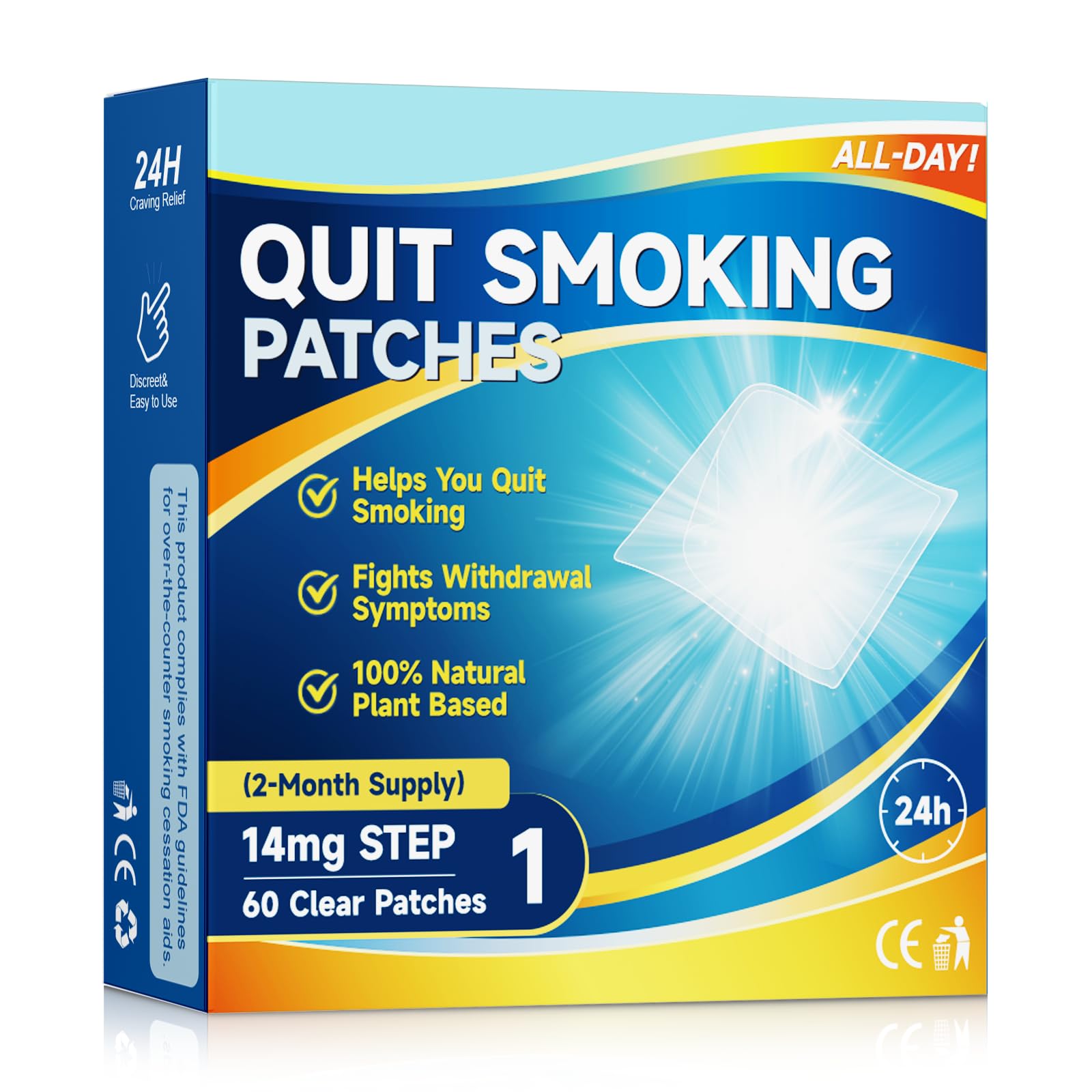 Step 3 Nicotine Patches, 14mg, 60 Count – 24-Hour Stop Smoking Aid,Helping Quit Patch, Easy &amp; Effective Anti-Stickers, 2-Month Transition Supply, for All Skin Types