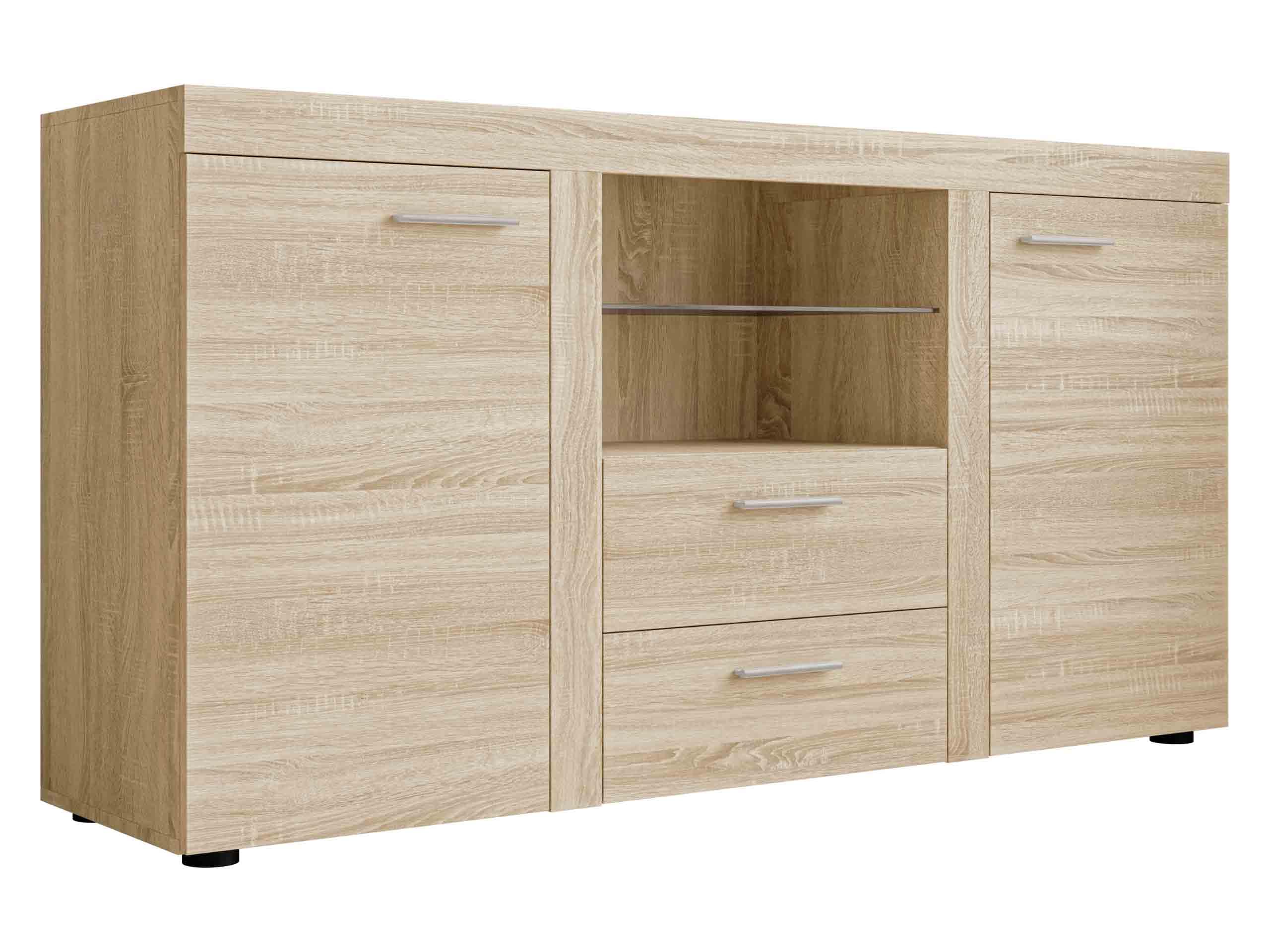 Mirjan24 Kommode Rango mit Glasboden, Highboard Sideboard, Anrichte, Naturtöne, Mehrzweckschrank, Wohnzimmerschrank, Anrichte, Schrank (ohne Beleuchtung, Sonoma Eiche)