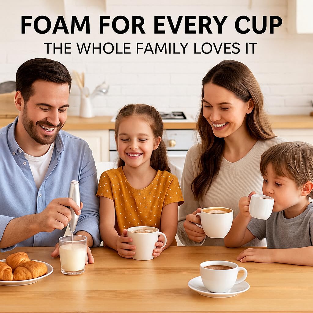 Kitchen Powerful Milk Frother Wand with Stand Ultra-Fast Handheld Drink Mixer Electric Whisk Foam Maker for Coffee, Lattes, Cappuccino, Matcha, Hot Chocolate & Creamer Sleek Silver Design
