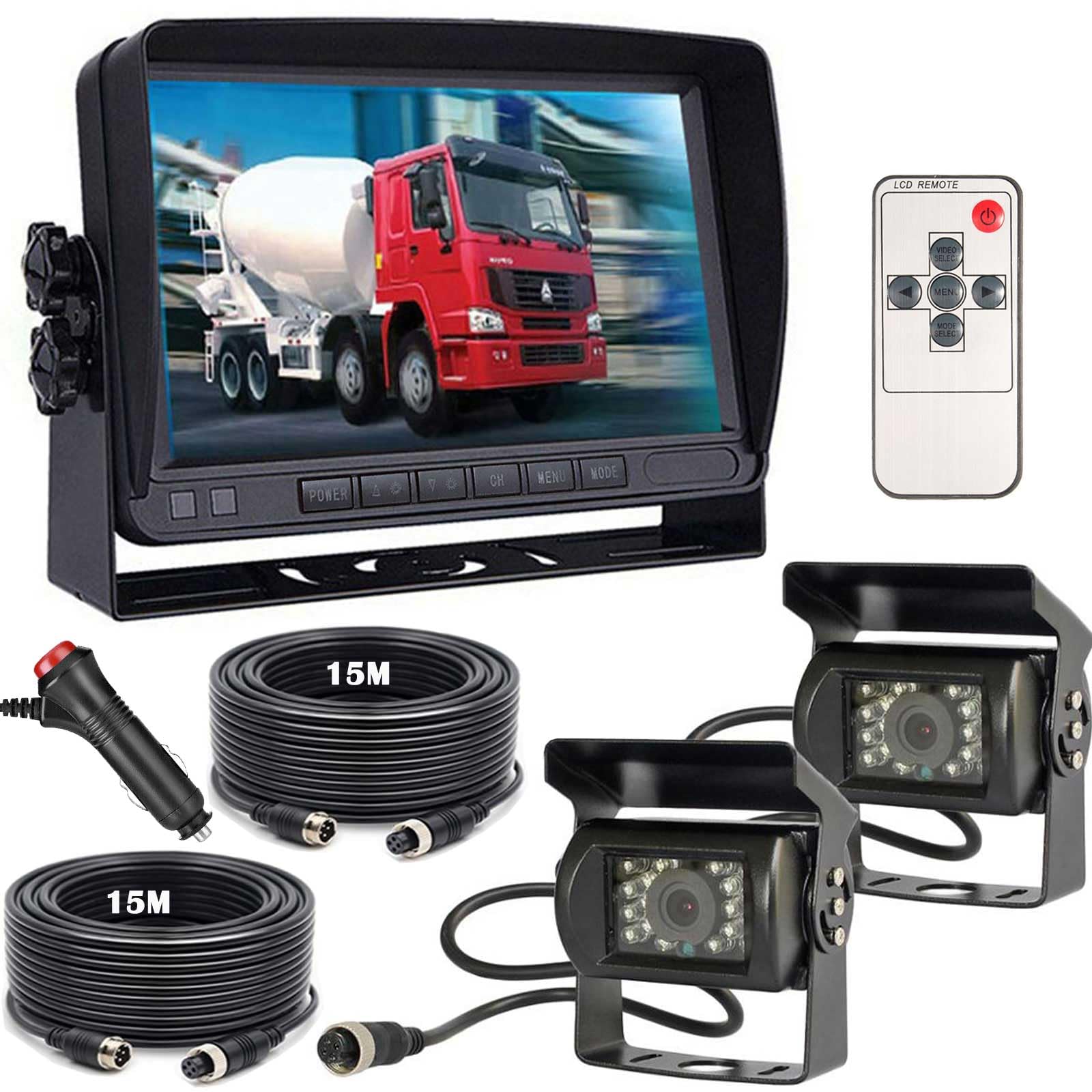 Sistema di monitoraggio della telecamera di backup del veicolo, 7 pollici TFT LCD Monitor +2x 18LEDs Impermeabile Visione Notturna Telecamera per retromarcia per bus/camion/rimorchio/roulotte/camper