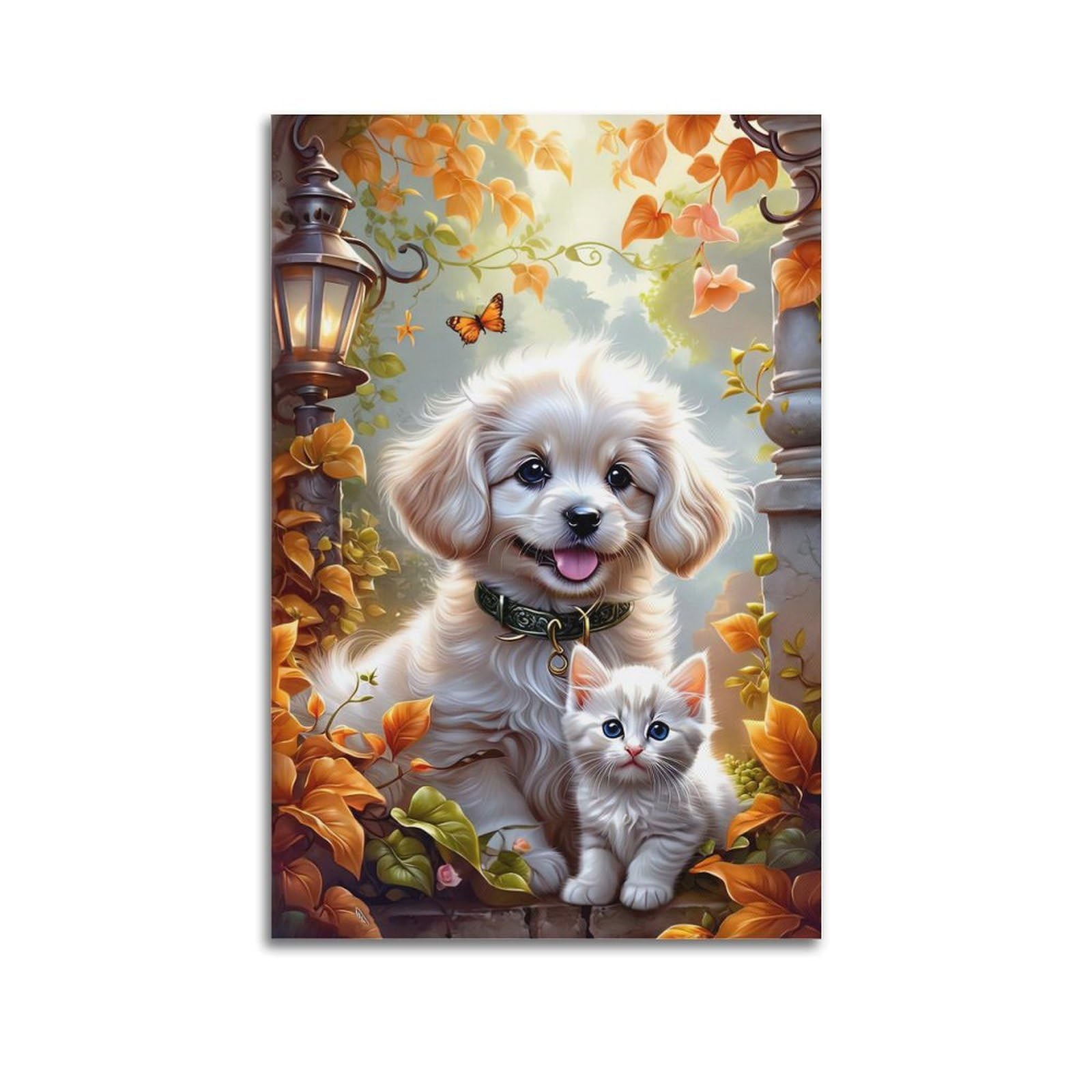 ZSZWHJ Animal Artwork Poster Cute Puppy And Kitten Poster Decorative Painting Canvas Wall Posters And Art Picture Print Modern Family Bedroom Decor Posters 24x36inch(60x90cm)