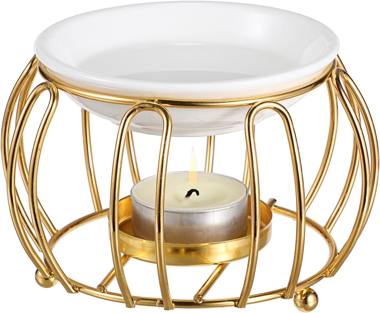 JUXYES Ceramic Candle Wax Melt Warmer with Metal Pumpkin