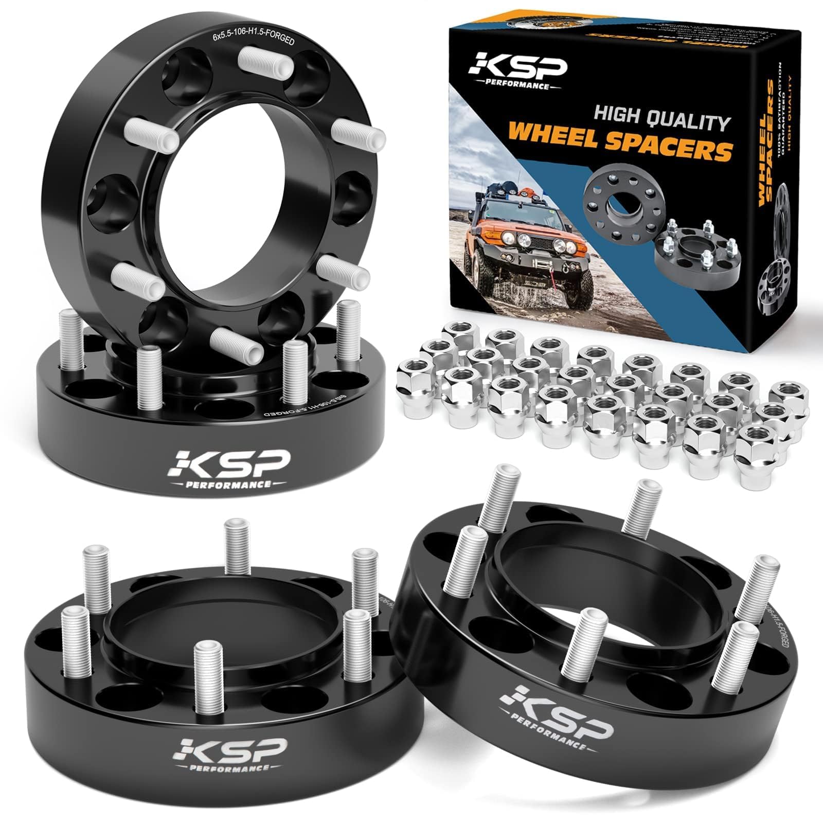 KSP 6X5.5 Wheel Spacers Fit for Tacoma 4runner(96-23), 1.5 inches Forged Hub Centric Adapters Kits with Extended Open Lug Nuts fit 6 Lug Wheels Without Locking hub, Package of 4 (6061 T6 Aluminum)