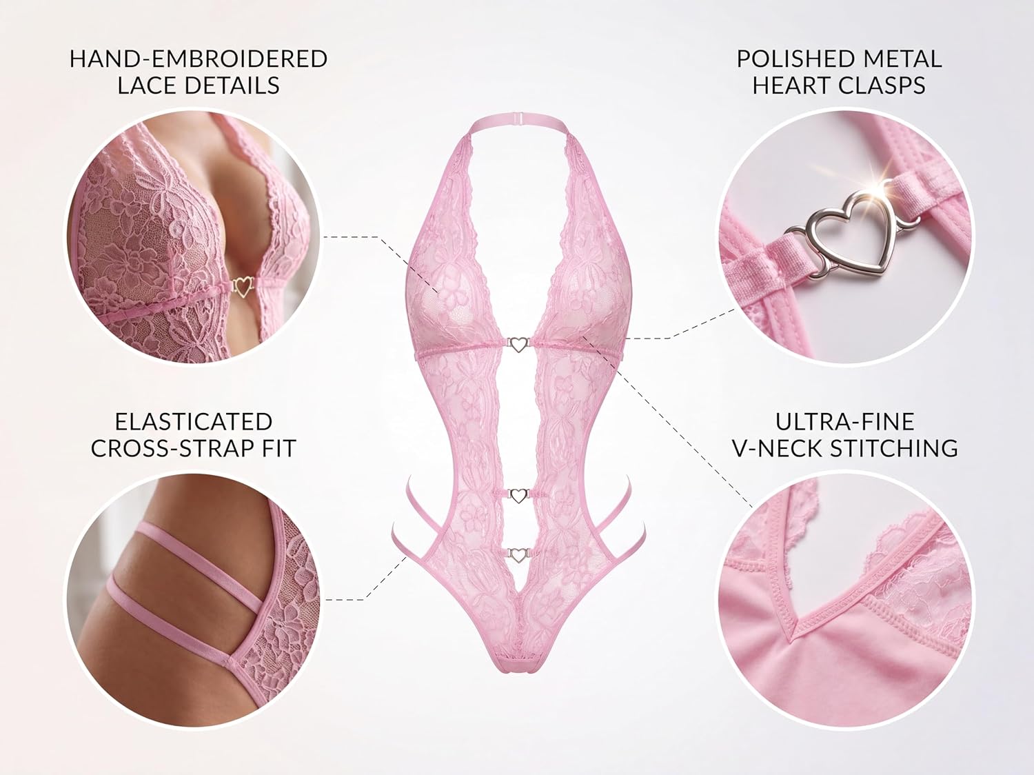 Sexy Lingerie for Women Lace Bodysuit one Piece Mini Babaydoll | Deep V Sheer Mesh See Through Sexy One Piece Sleepwear Mini Babaydoll Nightgown 100%POLYESTER Sexy Halter Lace Bodysuit