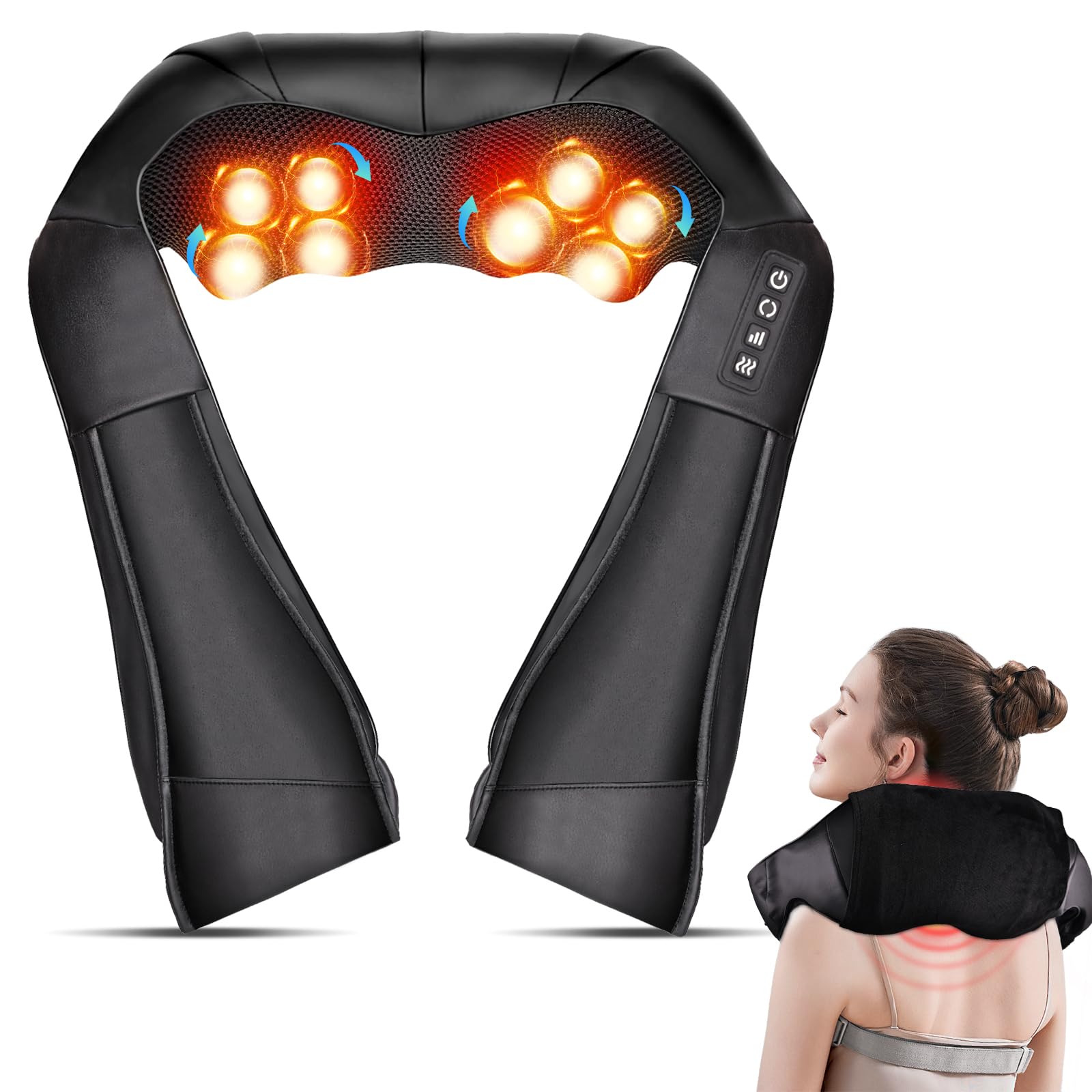 joyset shiatsu neck and back massager with heat,electric shoulder massager for pain relief deep tissue,3d kneading massage with cloth cover easy to clean best gift for men women parents